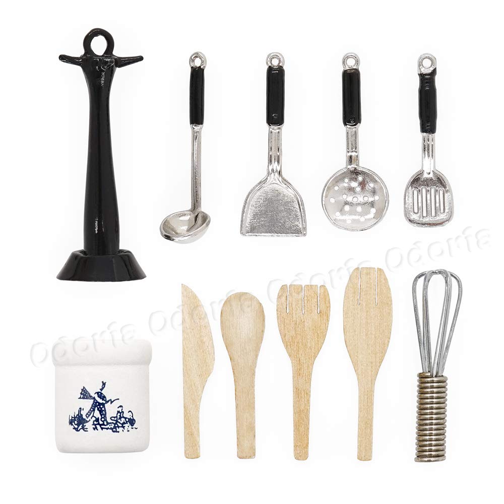 Odoria 1/12 Scale Miniature Kitchen Utensils Set - Black Dollhouse Accessories for Realistic Miniature Cooking & Home Decor Scenes