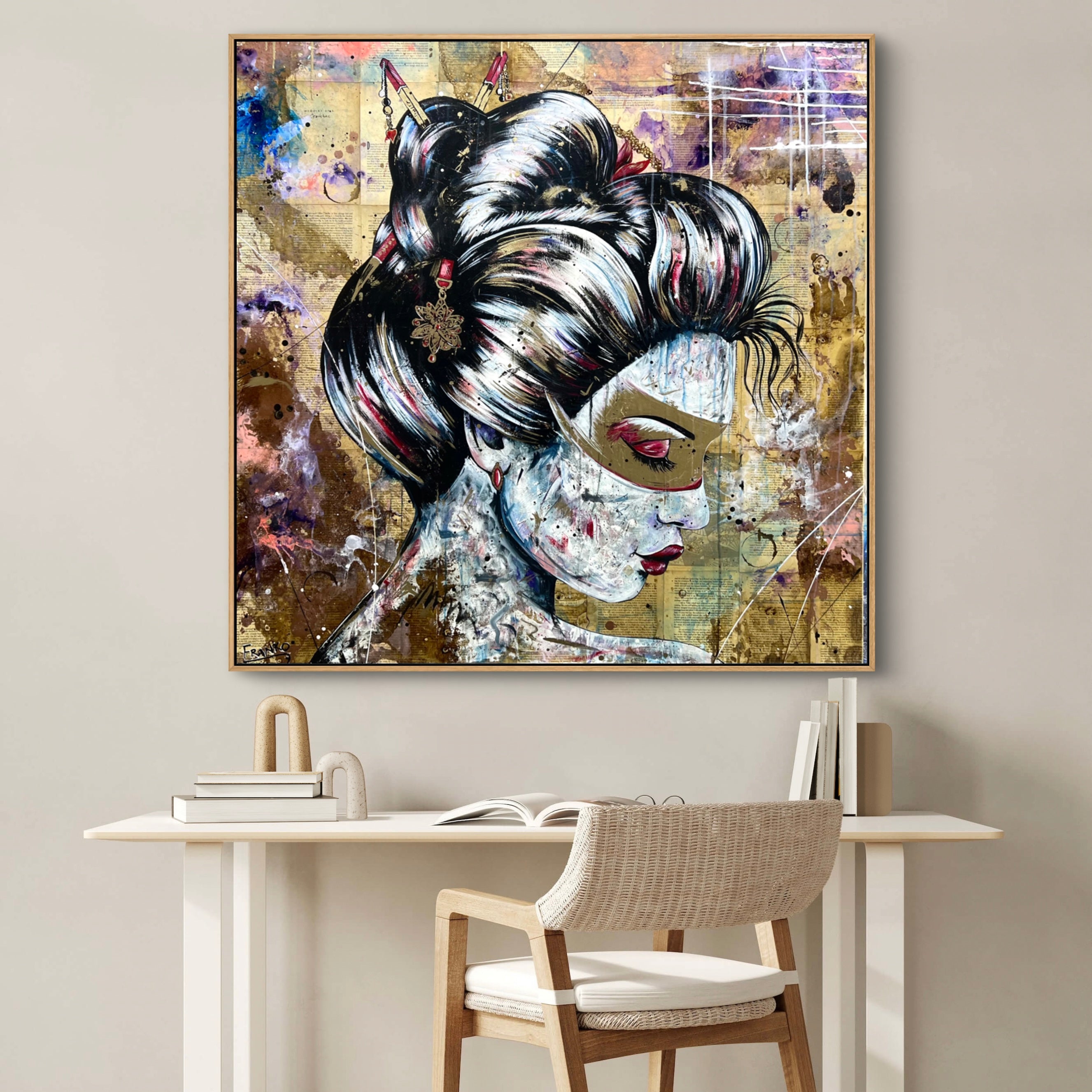 Heiwa 120cm x 120cm Geisha Abstract Realism Canvas Art - Japanese Wall Decor for Living Room, Bedroom & Office - Perfect Gift for Book Lovers & Art Collectors