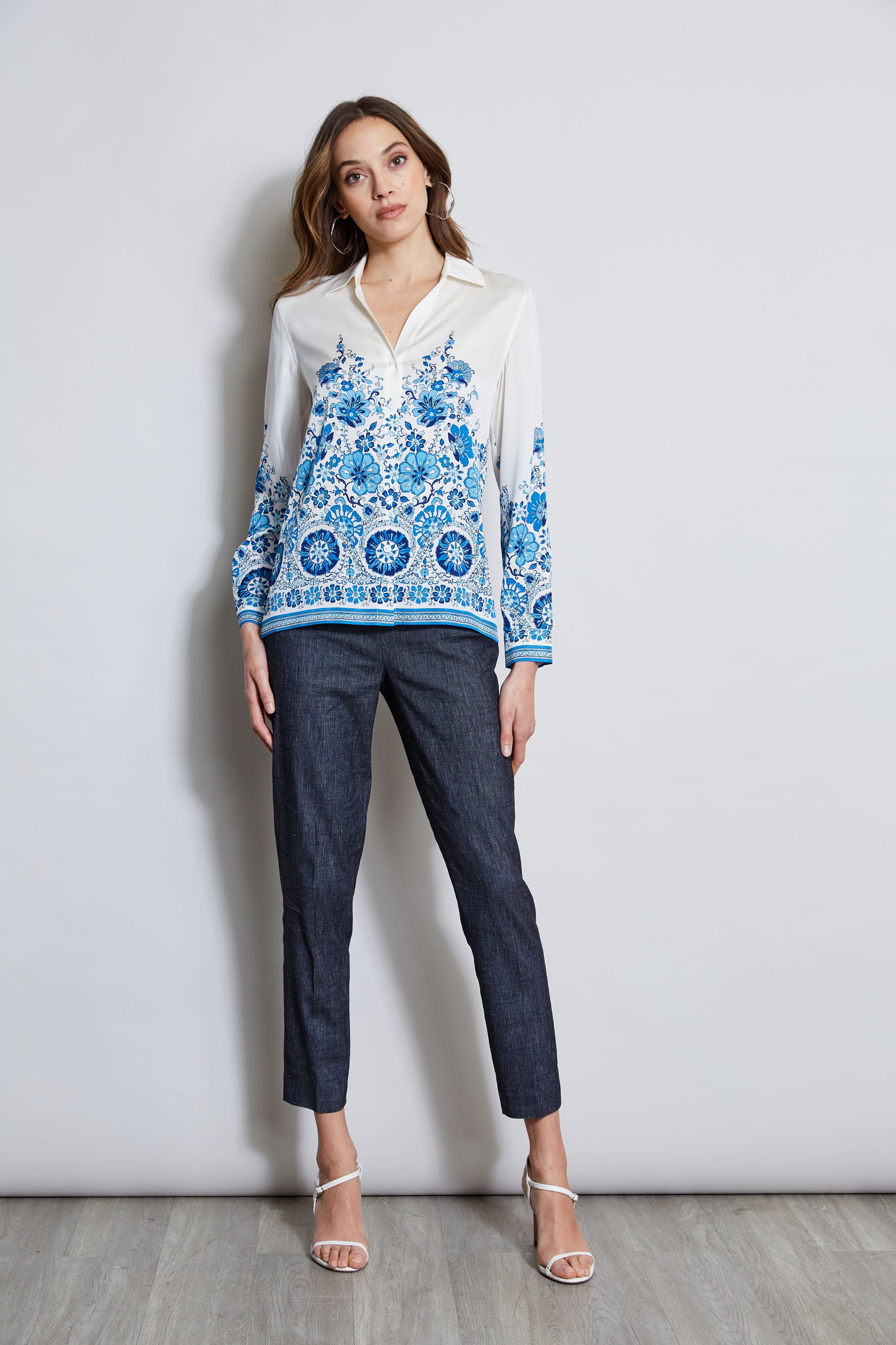 Elegant Silk Cascade Garden Shirt for Women - Flowy Boho Blouse with Floral Print - Perfect for Summer Outfits, Beach Vacations & Outdoor Events