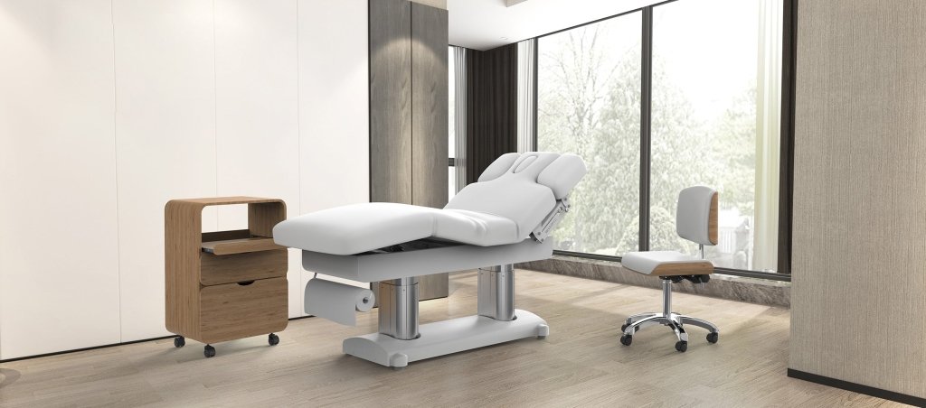 Silverfox Professional Electric Massage Bed Spa Table 2249 - Adjustable Height Reclining Massage Table for Physical Therapy, Chiropractic & Home Use - White Luxury Spa Bed for Relaxation & Pain Relief