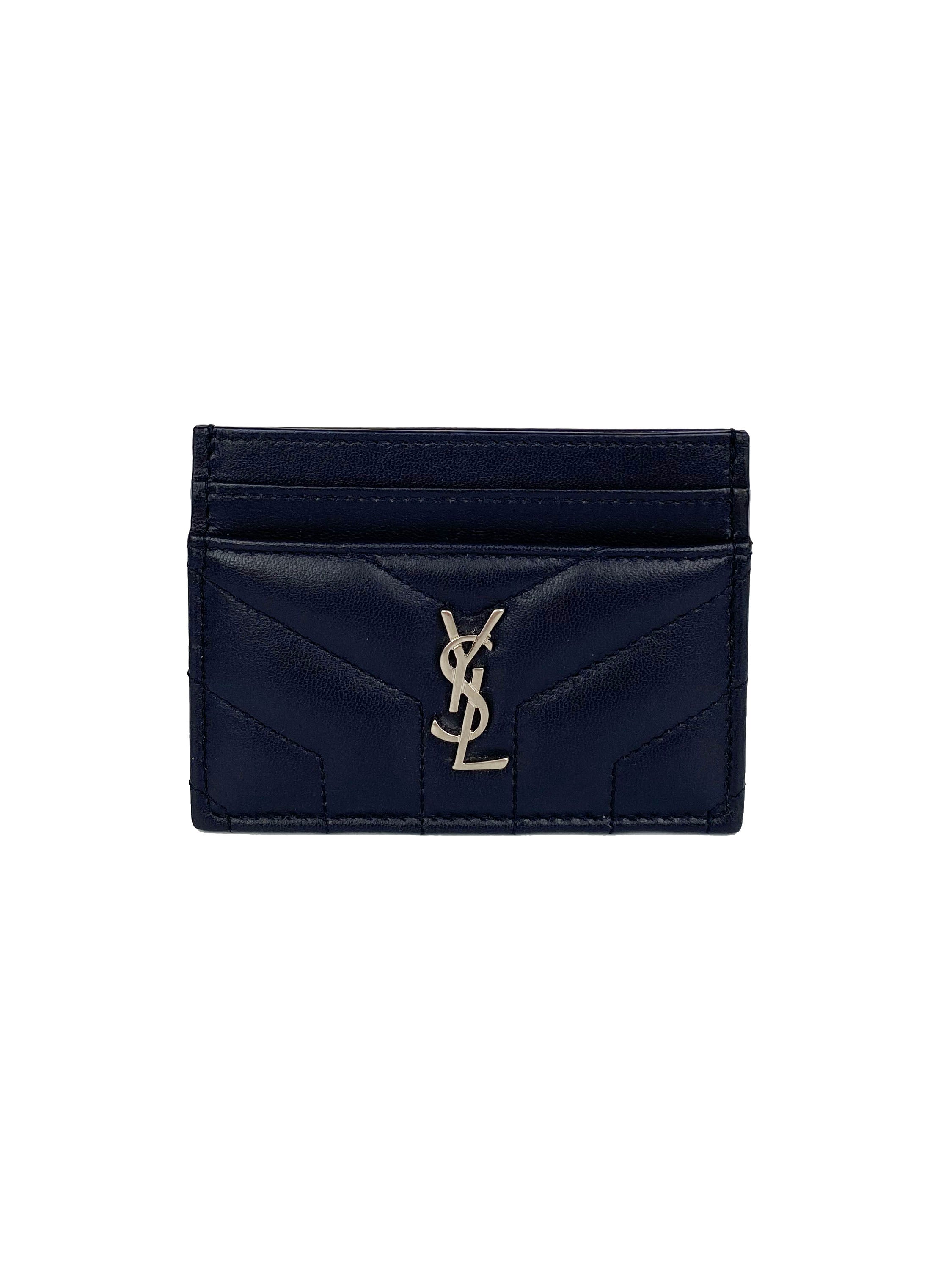Saint Laurent Navy Chevron Cardholder - Slim Luxury Wallet for Men & Women | Perfect for Everyday Use, Travel & Gifting