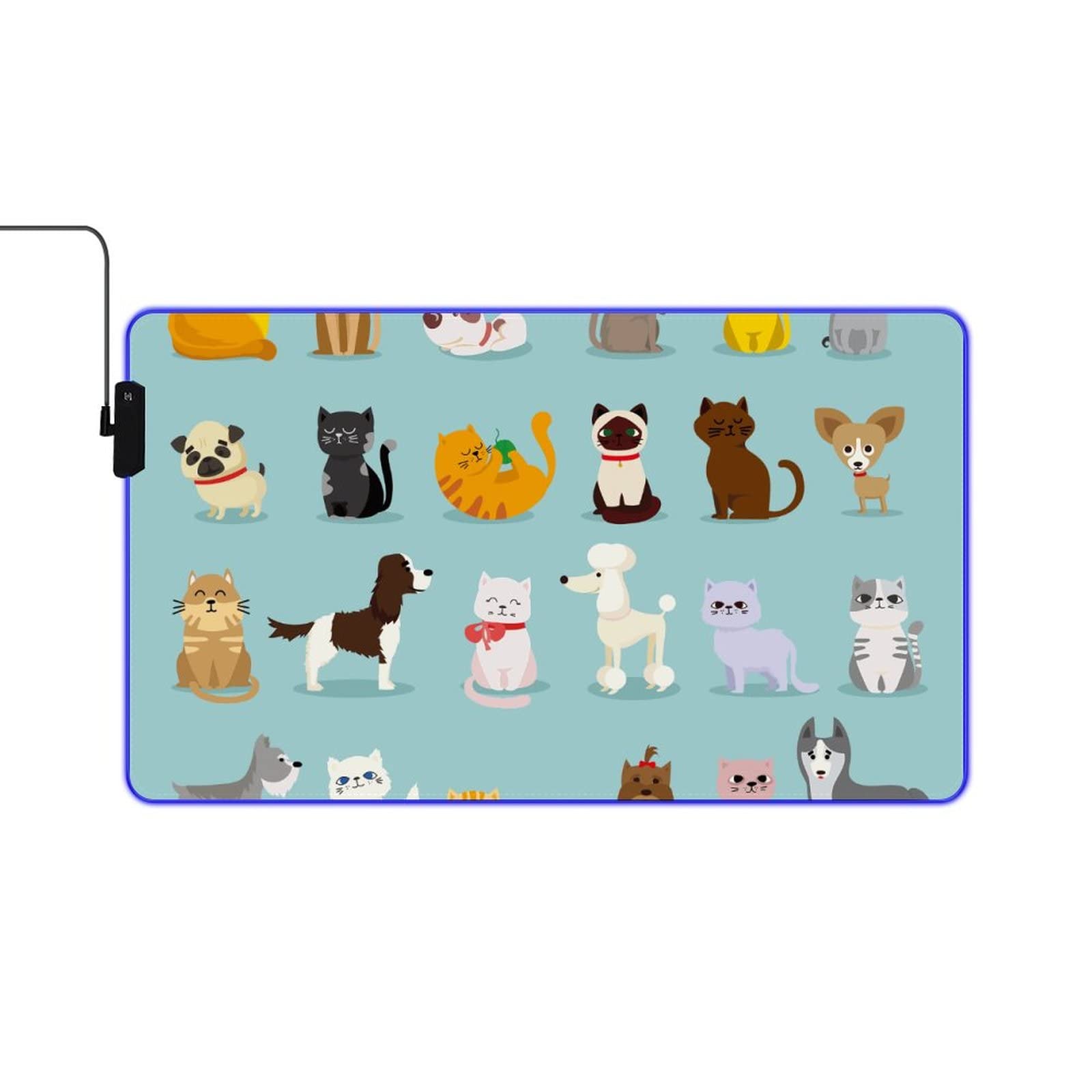 RGB LED Gaming Mouse Pad with Anti-Slip Rubber Base - Extra Large 23.6x13.8 Inch Cute Dog & Cat Design Extended Desk Mat for PC, Laptop, Office & Gaming Setup - Perfect for Gamers, Streamers & Pet Lovers