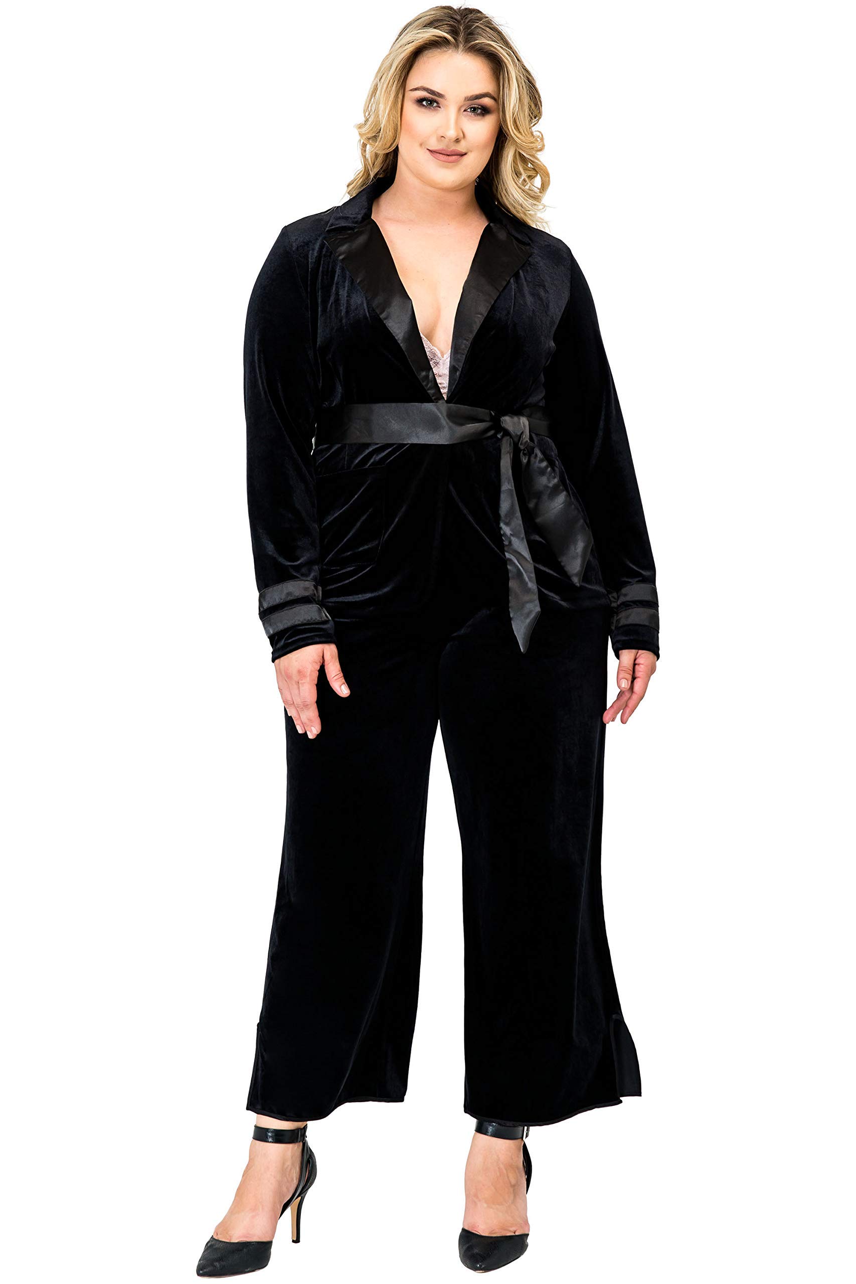 Plus Size Women's Black Velvet Wide Leg Pants with Split Hem - Comfortable Stretchy High Waisted Palazzo Trousers for Work, Party & Casual Wear