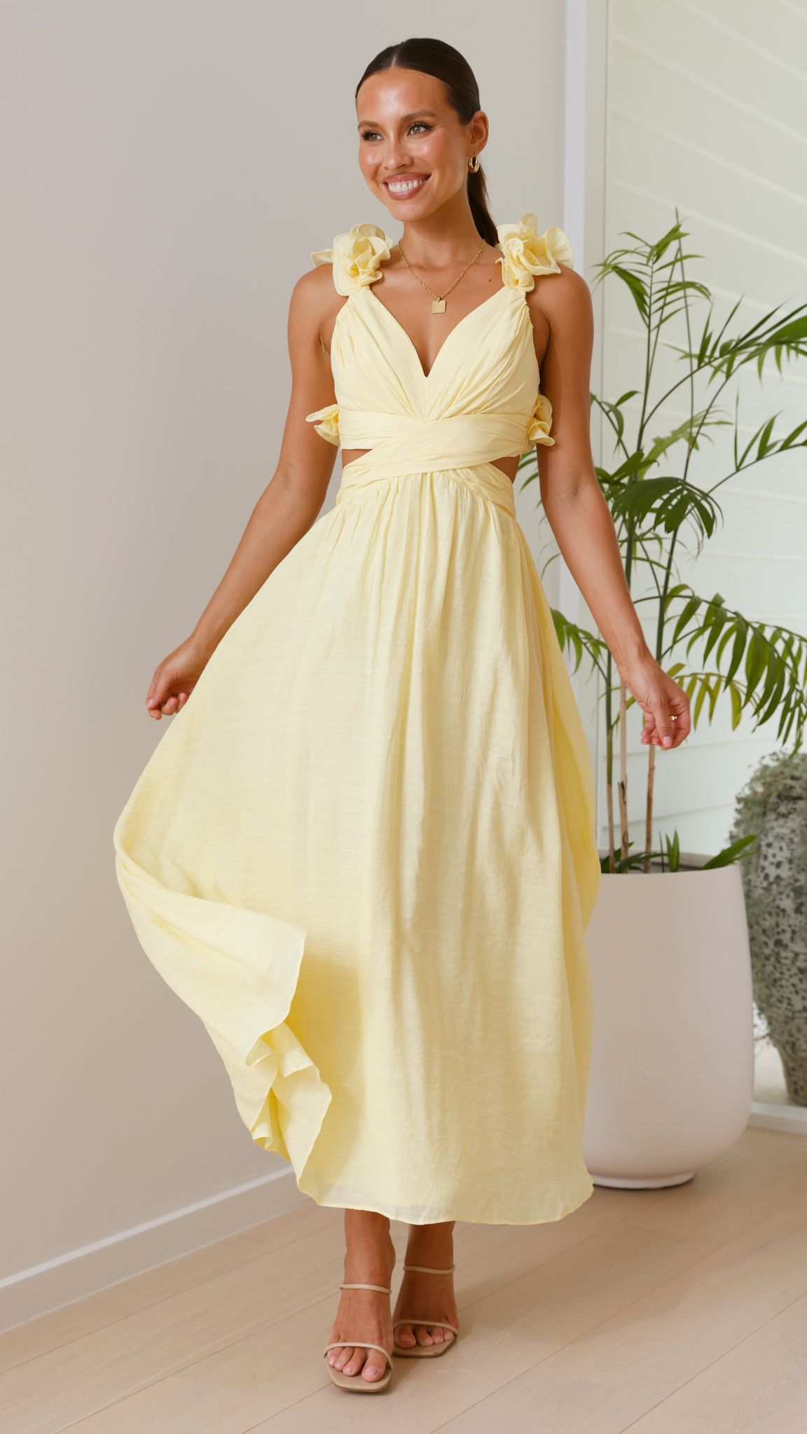 Galilhai Maxi Dress for Women - Flowy Long Summer Dress in Yellow | Perfect for Beach, Vacation & Casual Outings