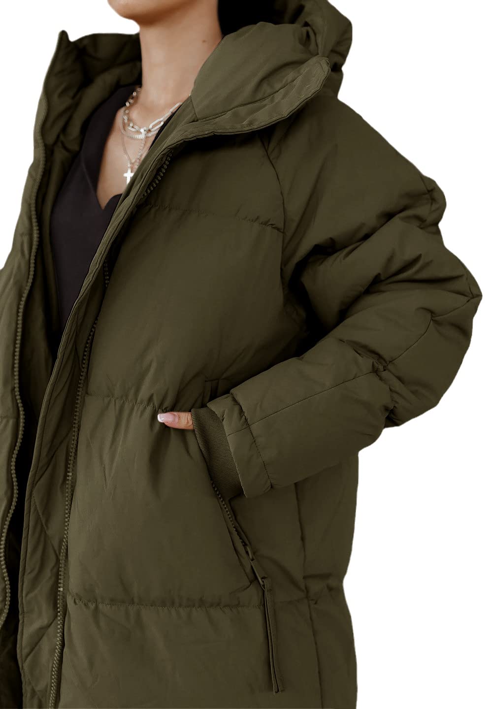 Shanfetl Women's Long Quilted Puffer Jacket with Hood - Maxi Length Winter Coat, Warm Padded Outerwear for Cold Weather | Perfect for Snow Days, Outdoor Activities & Casual Wear
