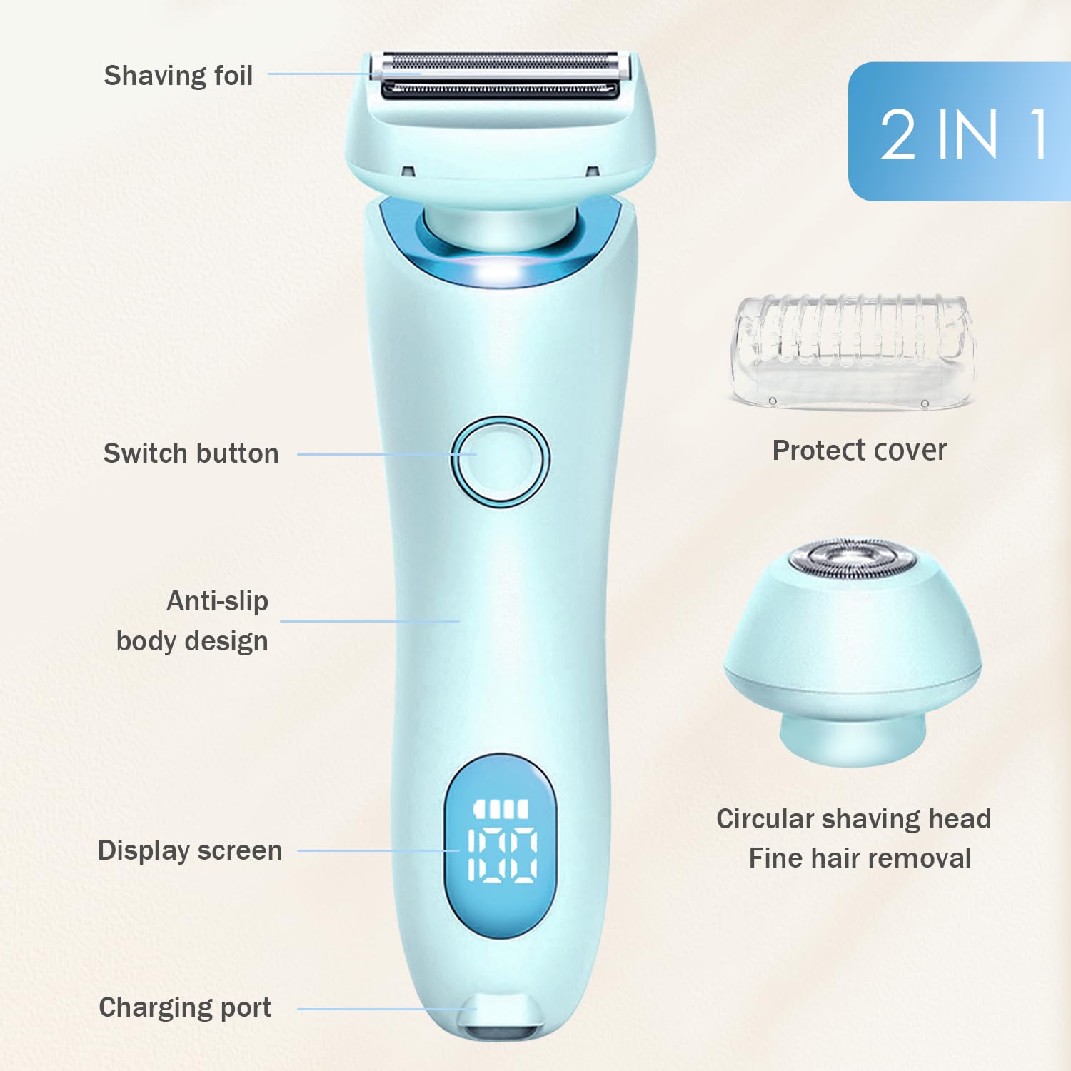 Livora Electric Shaver for Women - Rechargeable Wet/Dry Bikini Trimmer & Body Hair Remover for Legs, Pubic Area & Sensitive Skin | Silk Glide Pro Technology | Perfect for Travel, Gym & Quick Hair Removal at Home (Blue)