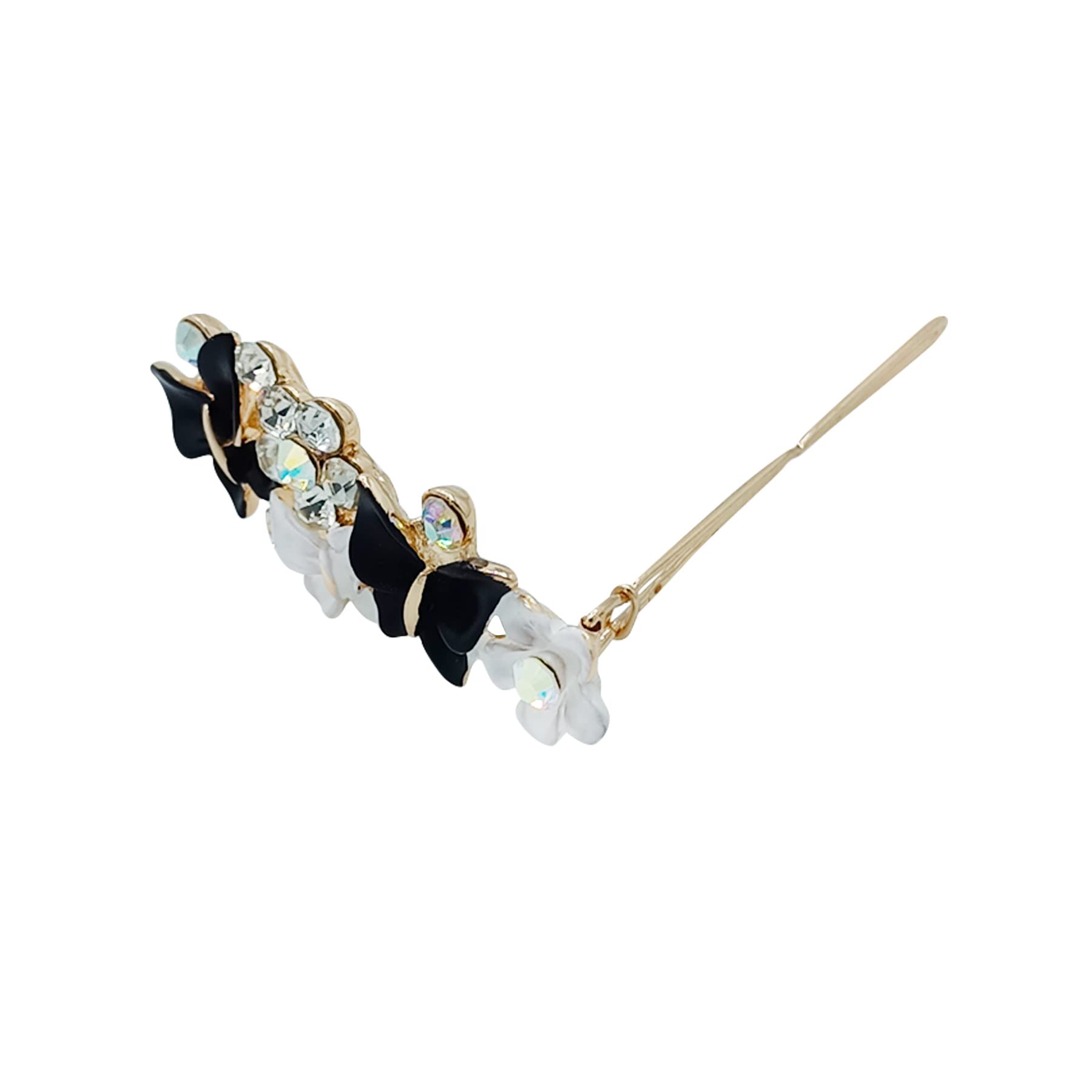 Sparkly Rhinestone Butterfly Flower Hair Clips for Women & Girls - Elegant Metal Hairpins for Styling & Party Accessories (White & Black) - Perfect for Weddings, Prom, Parties & Daily Wear