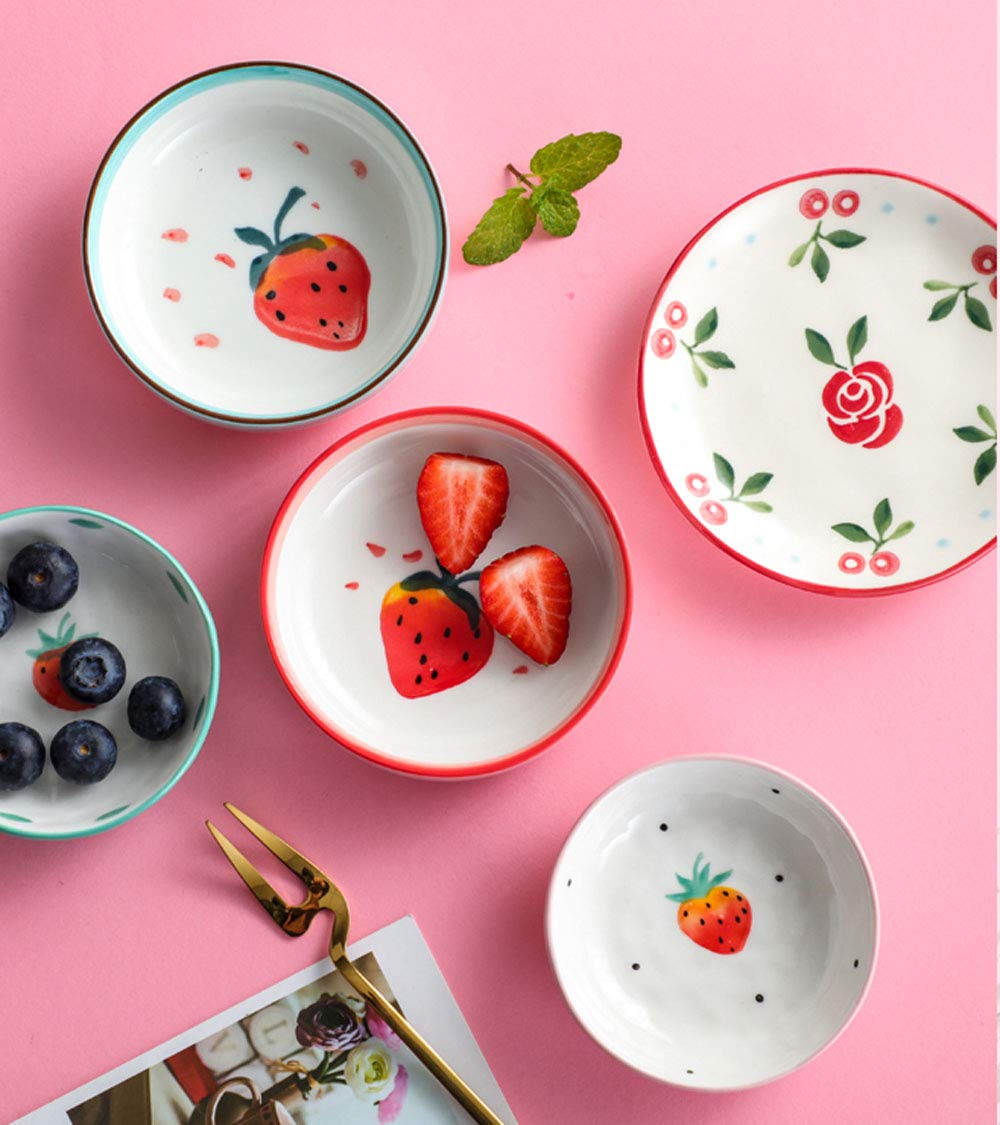 Hand-Painted Strawberry Ceramic Sauce Dish - Set of 4 Small Plates for Desserts, Snacks, Seasonings & Side Dishes | Perfect for Tea Parties, Picnics & Home Decor