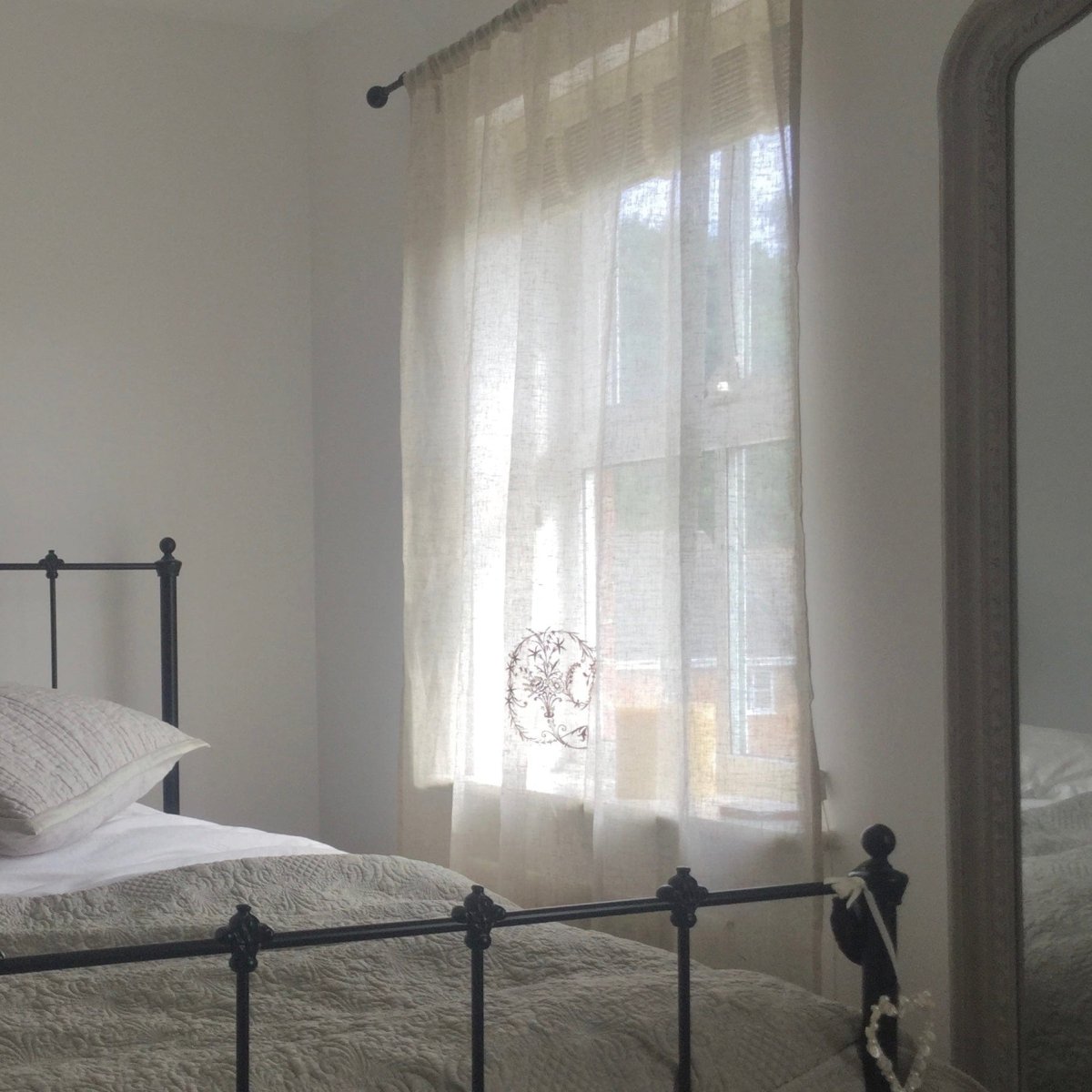 Custom Embroidered Monogram Sankey Sheer Linen Curtain Panel - Elegant Window Treatment for Living Room, Bedroom & Dining Room Decor