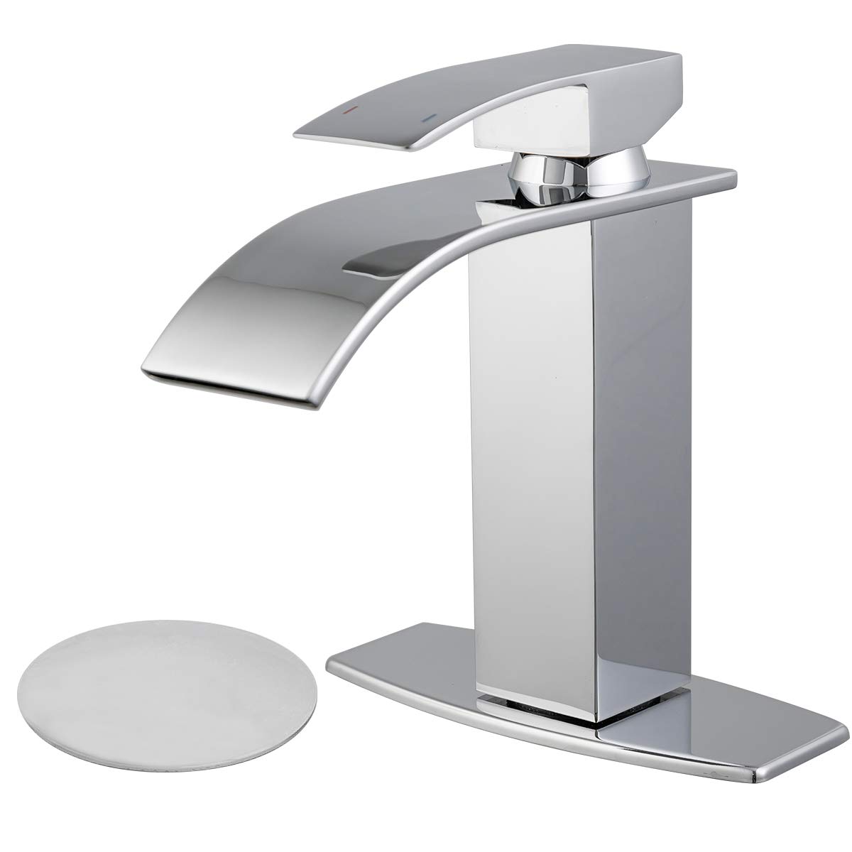 Premium Brass Single Handle Waterfall Bathroom Faucet - Chrome Vanity Sink Mixer with Pop-Up Drain & Overflow - Deck Mounted for Bathroom & Commercial Use - Perfect for Modern Home & Hotel Renovations