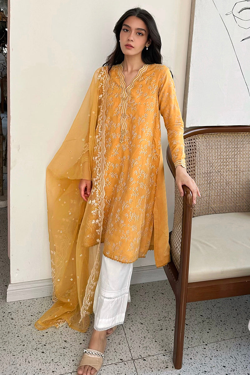 Elegant MAJESTIC GOLD 2-Piece Set (Embroidered Shirt & Dupatta) for Women - Perfect for Weddings, Parties & Special Occasions