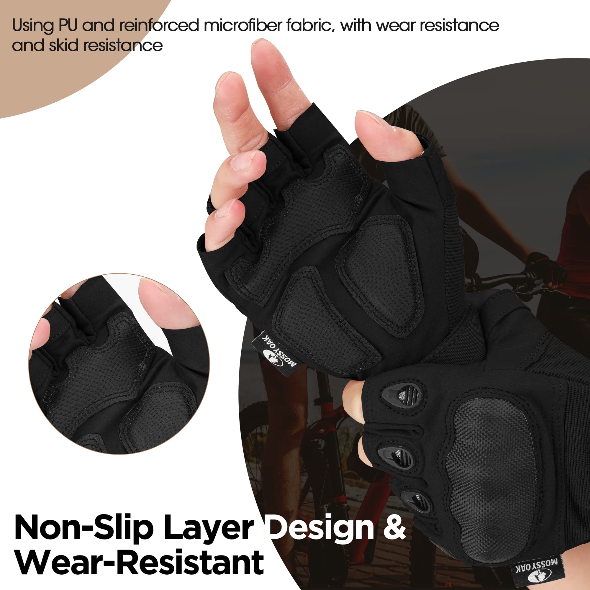 Mossy Oak Fingerless Tactical Gloves for Men & Women - Durable Shooting, Hunting, Motorcycle, Cycling & Hiking Gloves - Perfect for Outdoor Adventures, Tactical Training & Cold Weather Activities