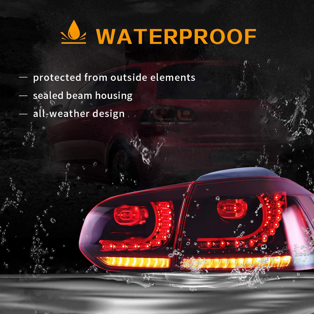 VLAND LED Tail Lights for 2010-2014 VW Golf 6 MK6 GTI & 2012-2013 Golf R - Red & Smoked Lens LED Rear Lamps with Sequential Turn Signals (Excludes Convertible Models) - Perfect for Car Upgrades & Night Driving Safety