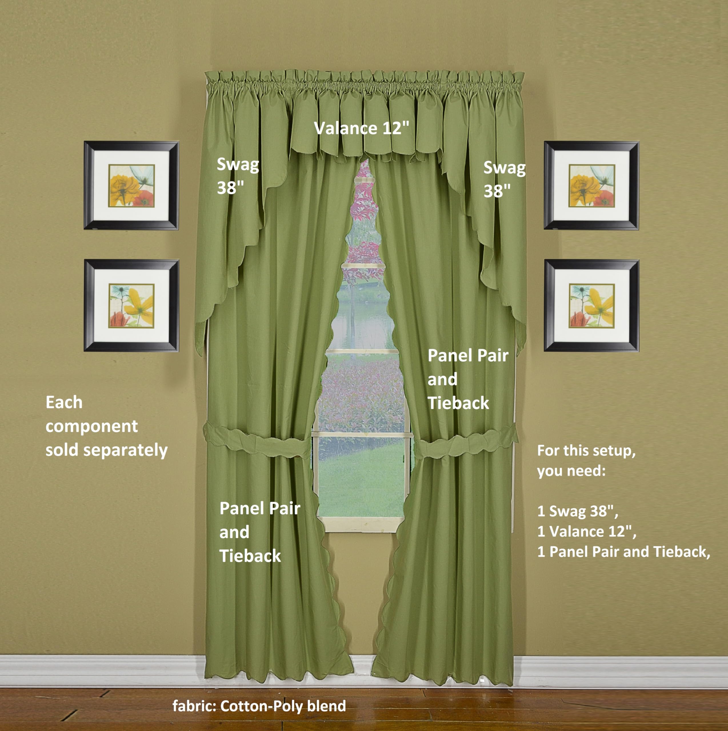 Orleans Scallop Curtain Pair - Sage Green 60