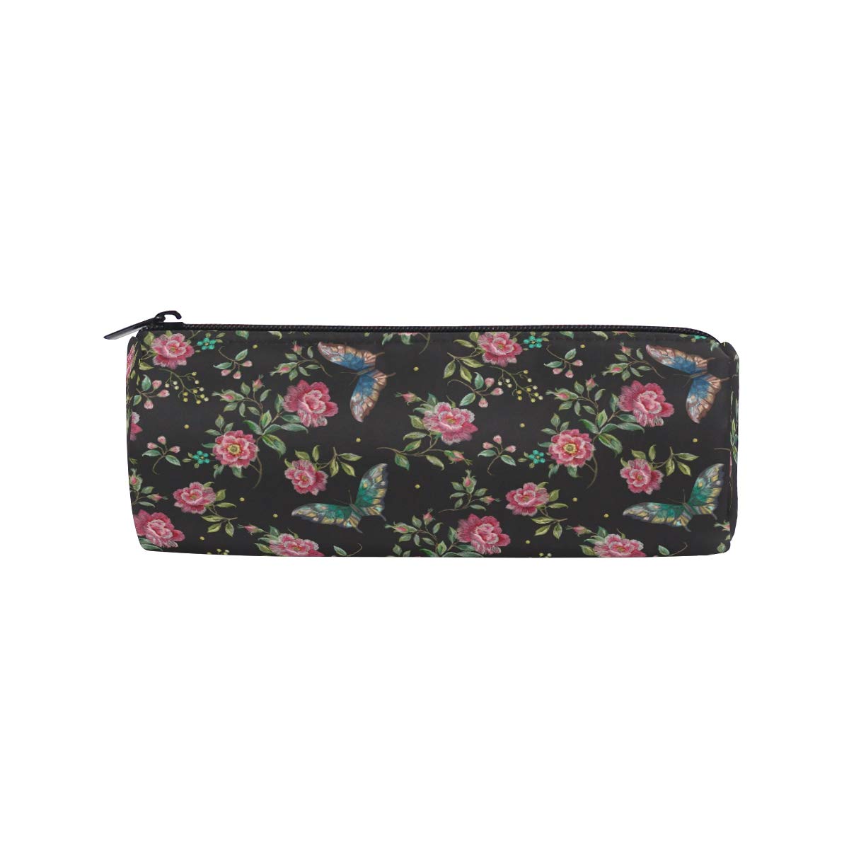 Husky Butterfly Rose Flowers Pencil Case - Cute Zippered Plant Pouch Bag for School, Office & Travel - Makeup Bag, Stationery Organizer, Cosmetic Pouch (2040103) - Perfect for Students, Artists & Professionals