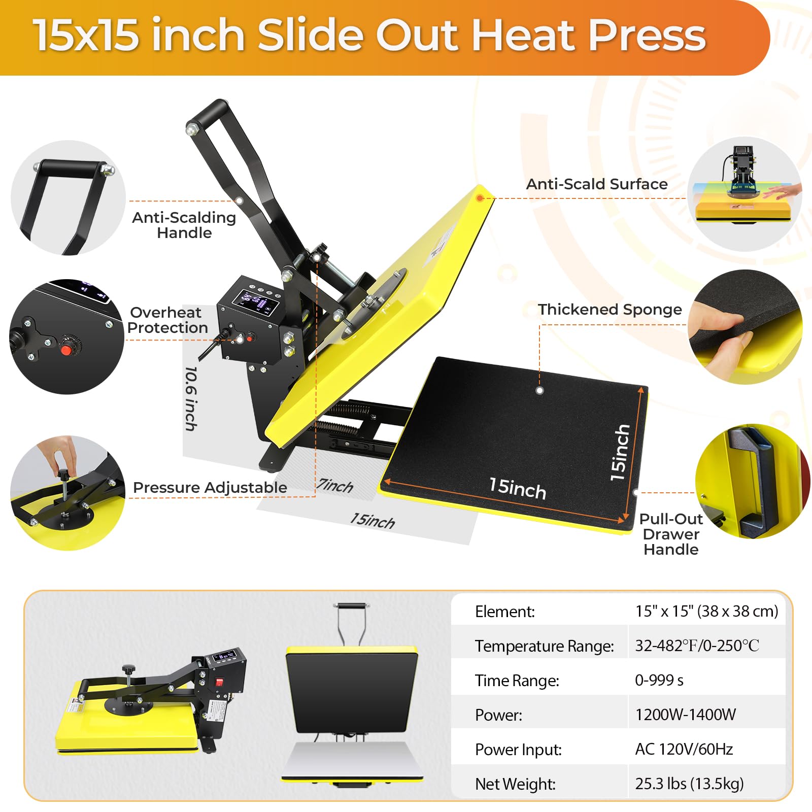 Whubefy 15x15 Digital Clamshell Heat Press Machine - Fast & Even Heating T-Shirt Printer for Sublimation - Perfect for DIY T-Shirts, Mouse Pads, Pillows, Coasters & Puzzles - Home & Small Business Use