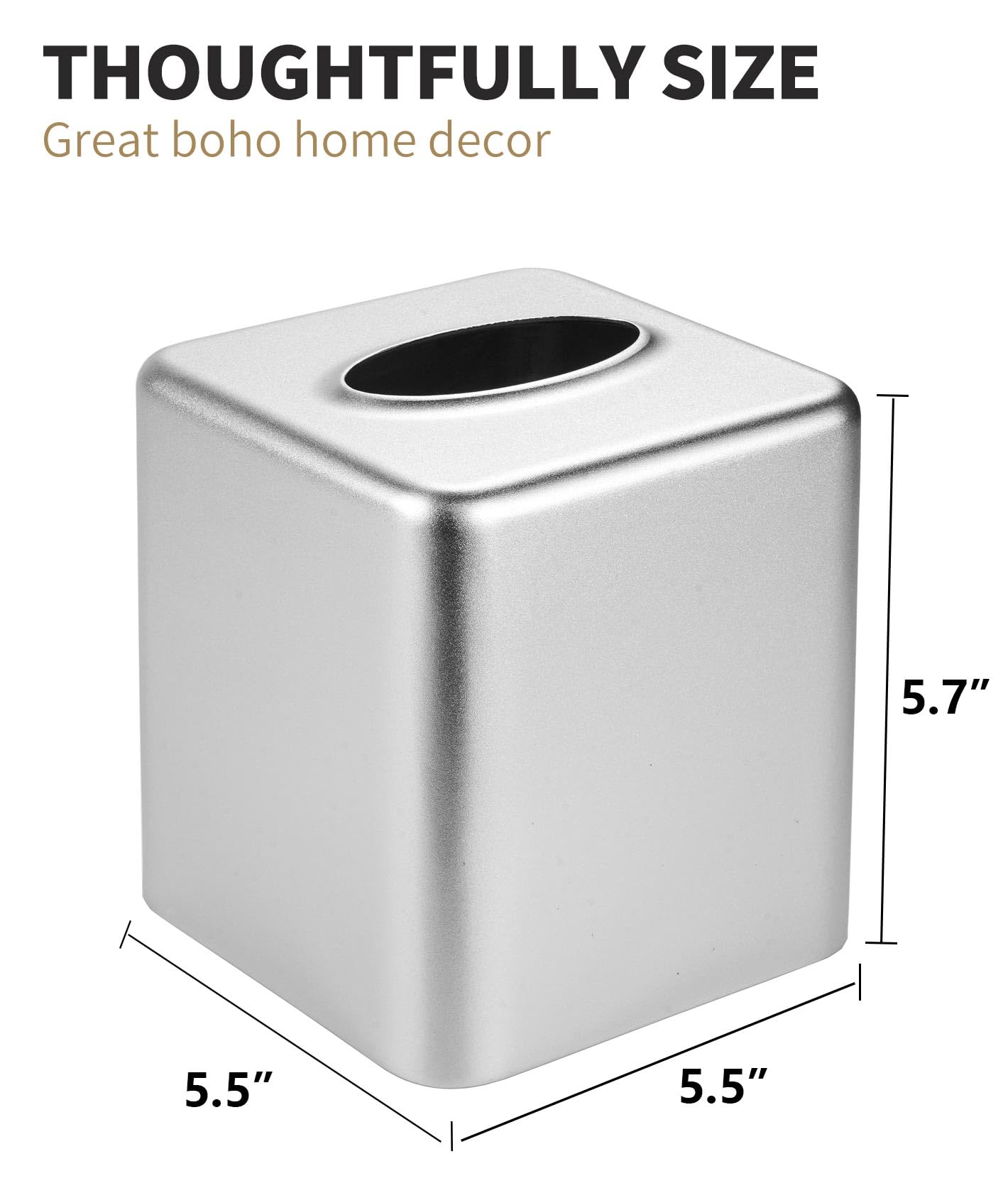 Modern Square Metal Tissue Box Cover - Elegant Silver Tissue Holder for Facial Napkins | Bathroom Vanity, Living Room, Bedroom & Office Decor | Durable & Stylish Home Accessory