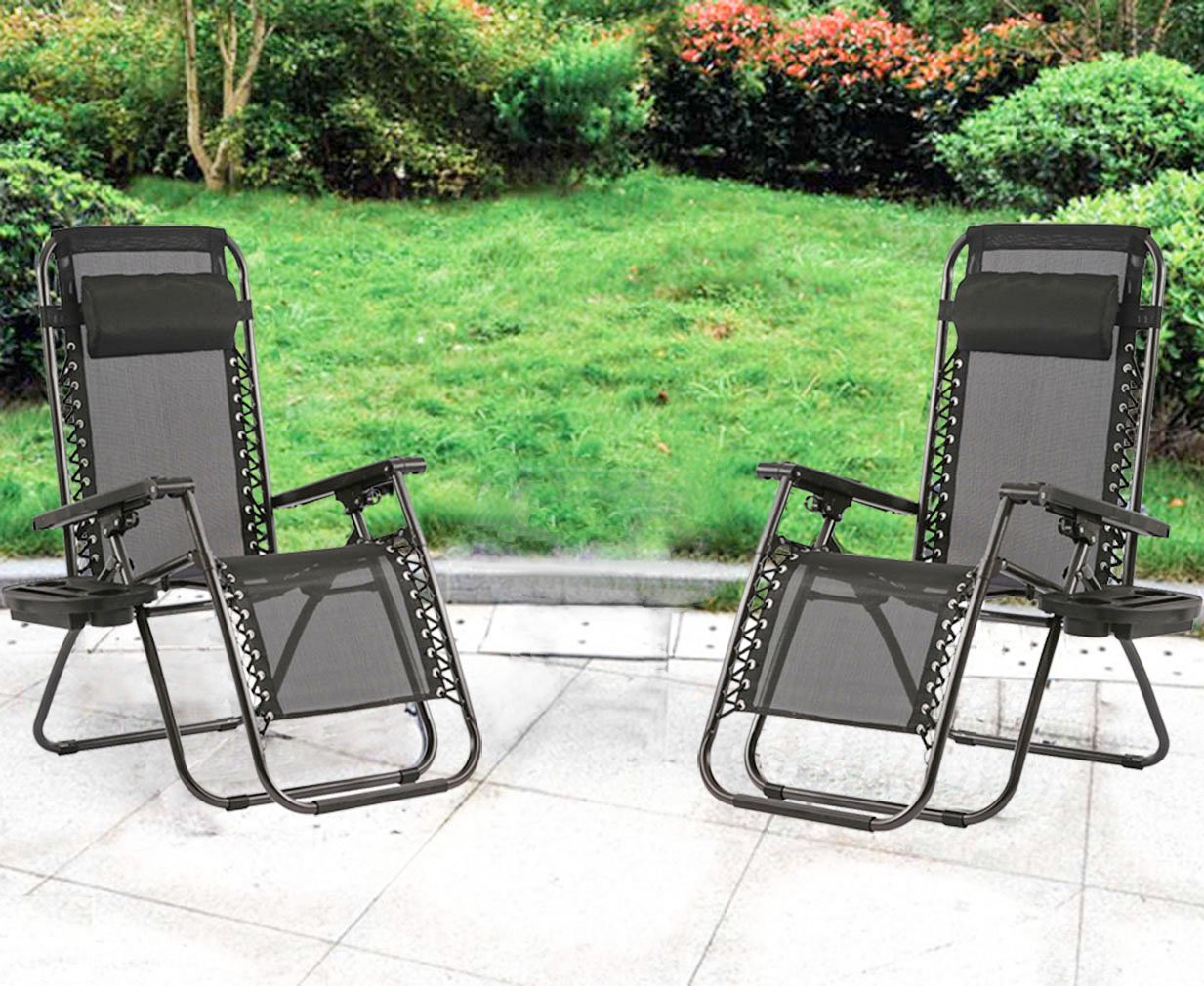 BMS Zero Gravity Recliner Chair - Adjustable Outdoor Lounge Chair with Padded Cushion, Heavy Duty Steel Frame - Perfect for Patio, Backyard, Poolside & Camping Relaxation (Black)