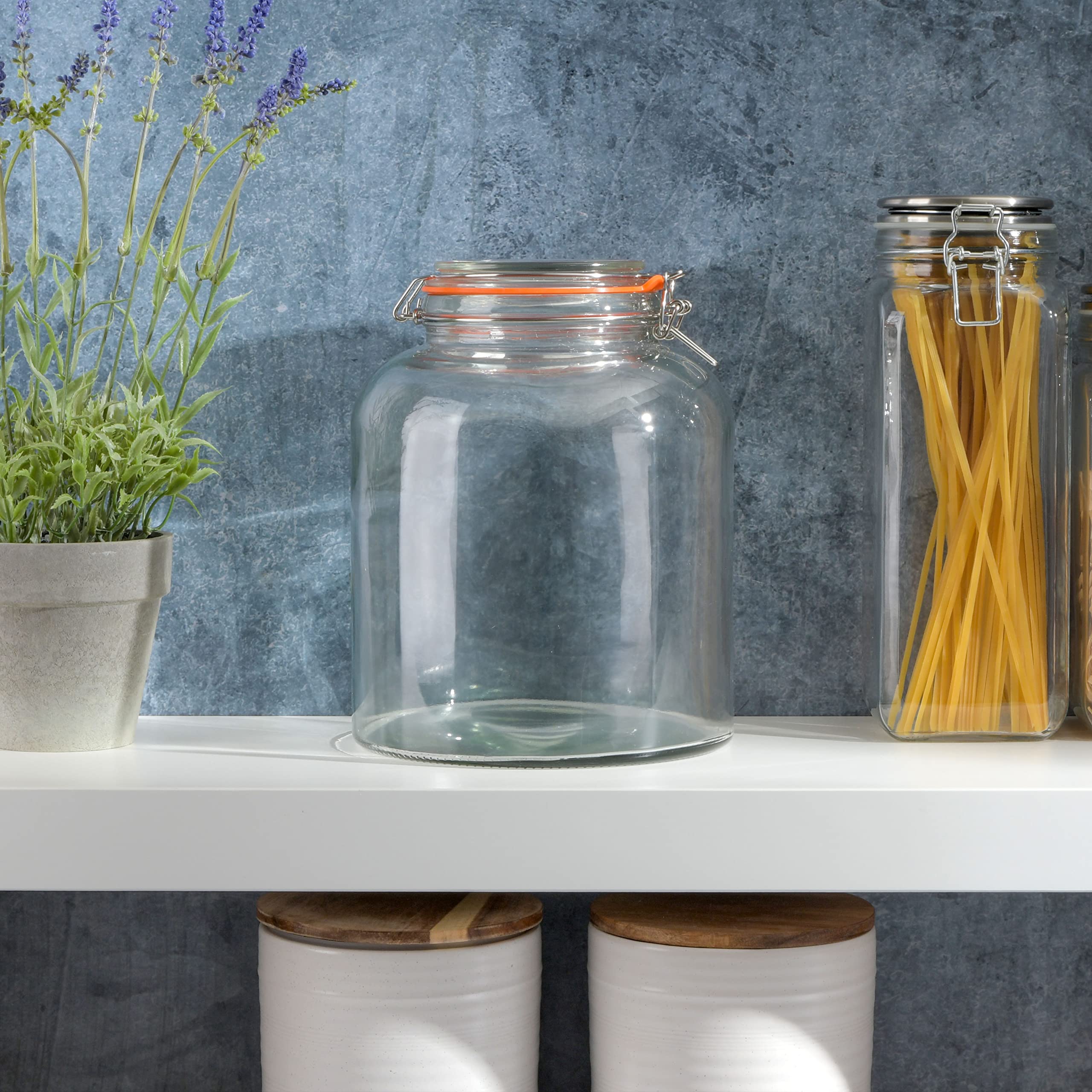 Premium Gibson Home Alpha 1.4 Gallon Glass Canister with Airtight Lid - Clear Kitchen Storage Container for Flour, Sugar, Coffee, Tea & Dry Food - Perfect for Pantry Organization & Countertop Display