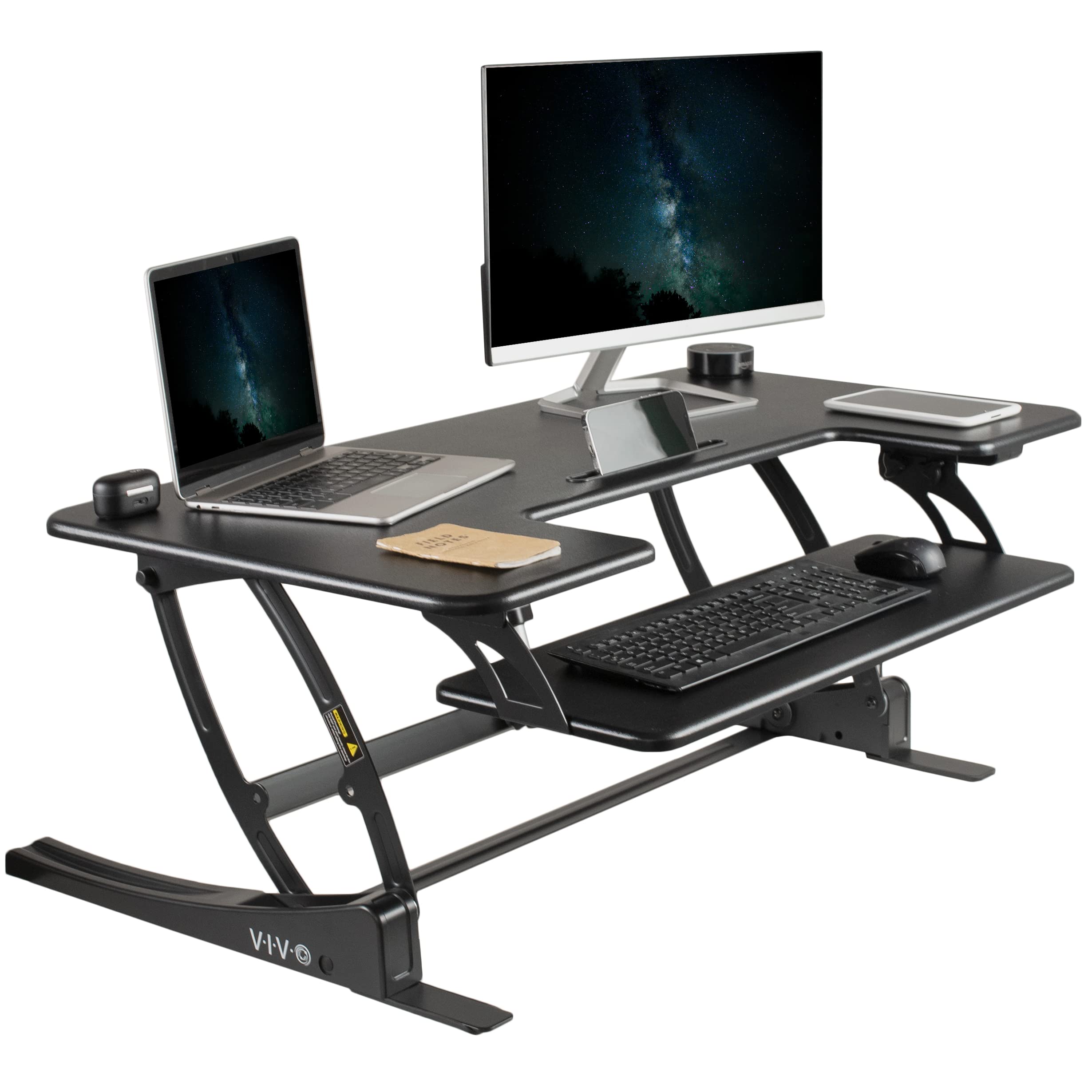 VIVO VE Series 42 Inch Electric Height Adjustable Standing Desk Converter - Sit to Stand Dual Monitor Riser with USB Port, Black (DESK-V000VLE) for Home Office, Gaming & Workspace Ergonomics