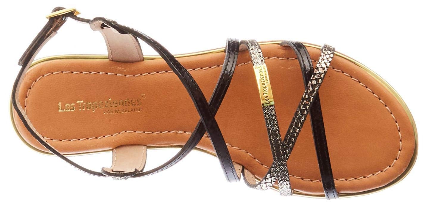 Les Tropeziennes Women's Harry Open Toe Sandals - Black Noir Multi 607 | Size 9.5 | Comfortable Summer Casual Shoes for Beach, Vacation & Everyday Wear