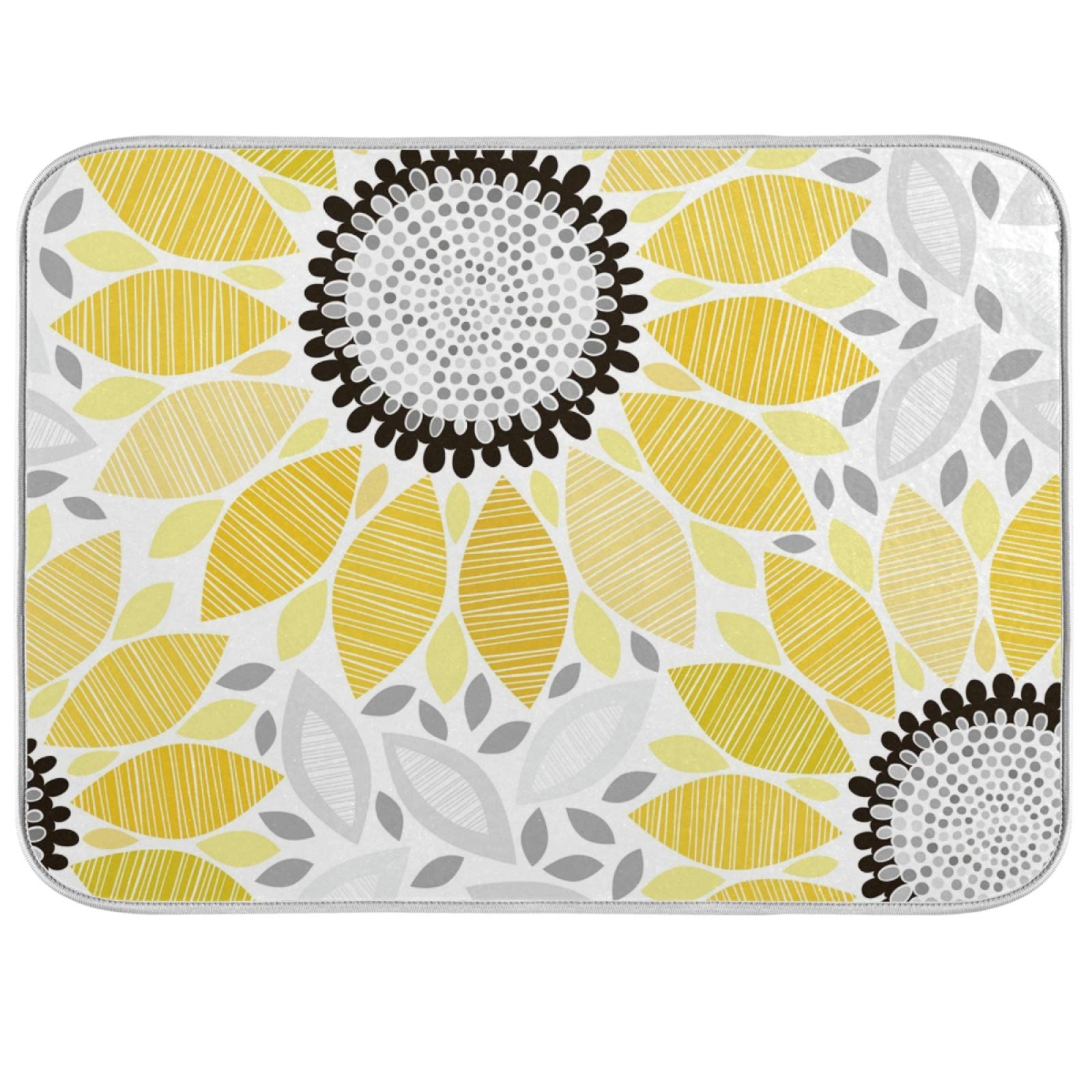 Sunflower Dish Drying Mat - Absorbent Microfiber Kitchen Counter Mat (16x18 Inch) for Dishes & Utensils