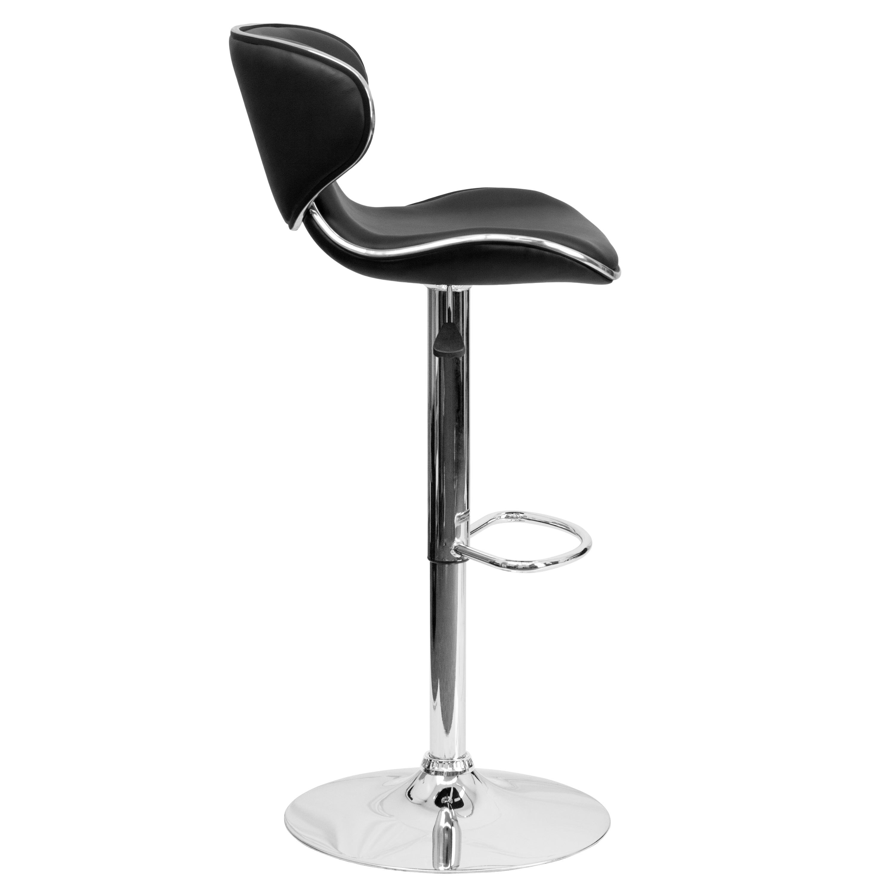 Devin Contemporary Adjustable Height Barstool - Black Vinyl Upholstery, Chrome Base - Modern Kitchen Island & Home Bar Stool for Dining & Entertaining