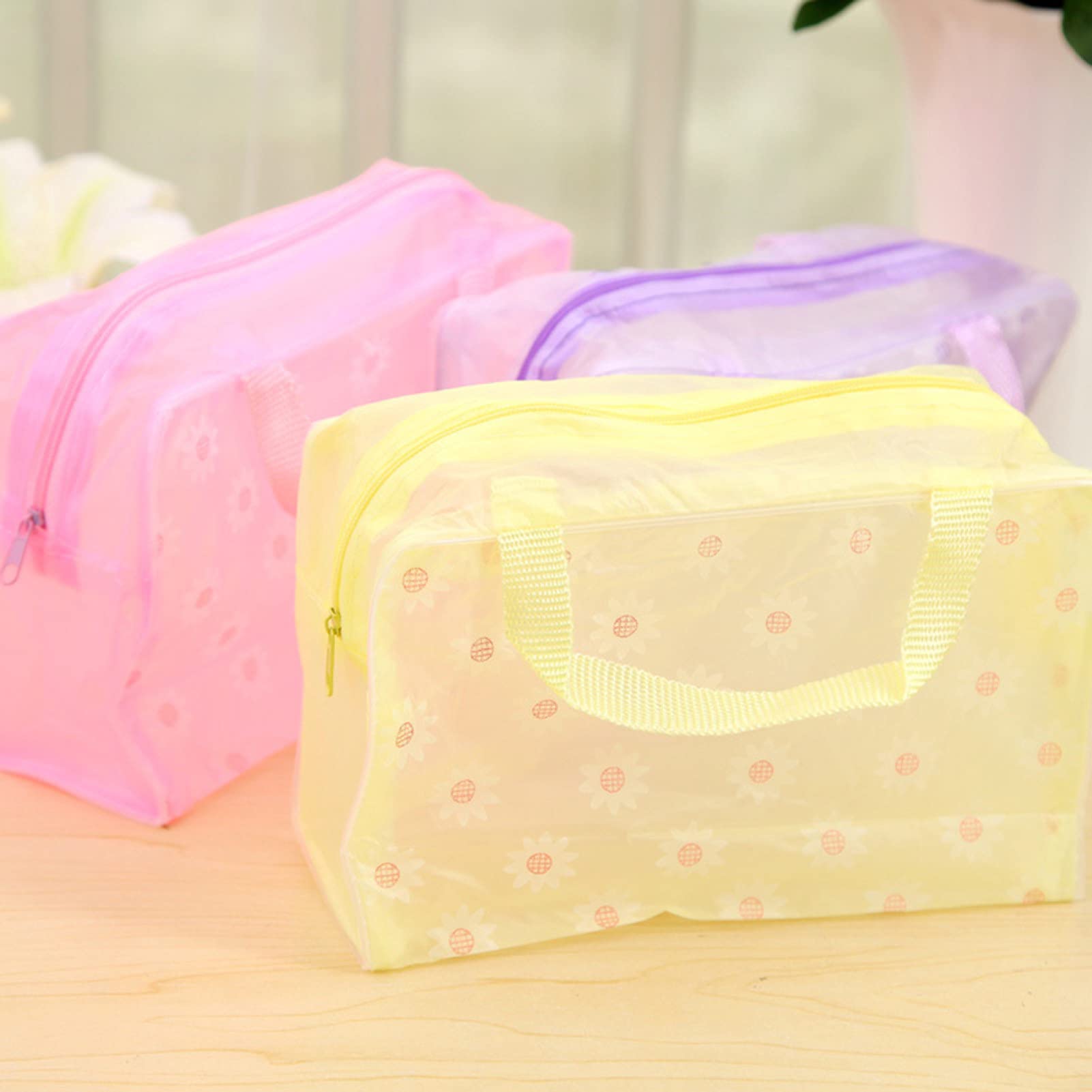 Waterproof Floral Print Travel Toiletry Bag for Women - Portable Translucent Makeup Cosmetics Organizer Pouch for Toiletries, Brushes & Beauty Essentials | Perfect for Vacation, Gym & Business Trips