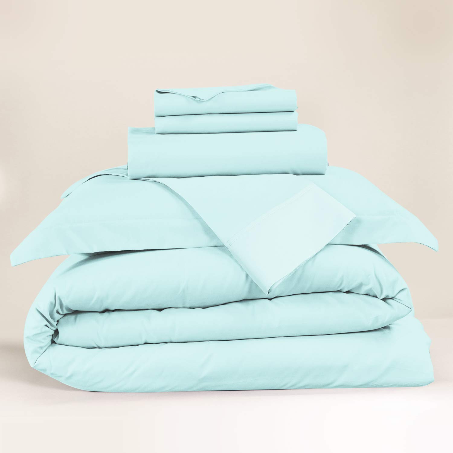 Premium 6-Piece Nestl Duvet Cover Set - King Size Tri-Blend Cotton Bedding with Zipper Closure, Deep Pocket Fitted Sheet & 4 Pillowcases (2 Cooling + 2 Shams) in Aqua Light Blue - Luxury Bedroom Decor for Master Suite or Guest Room