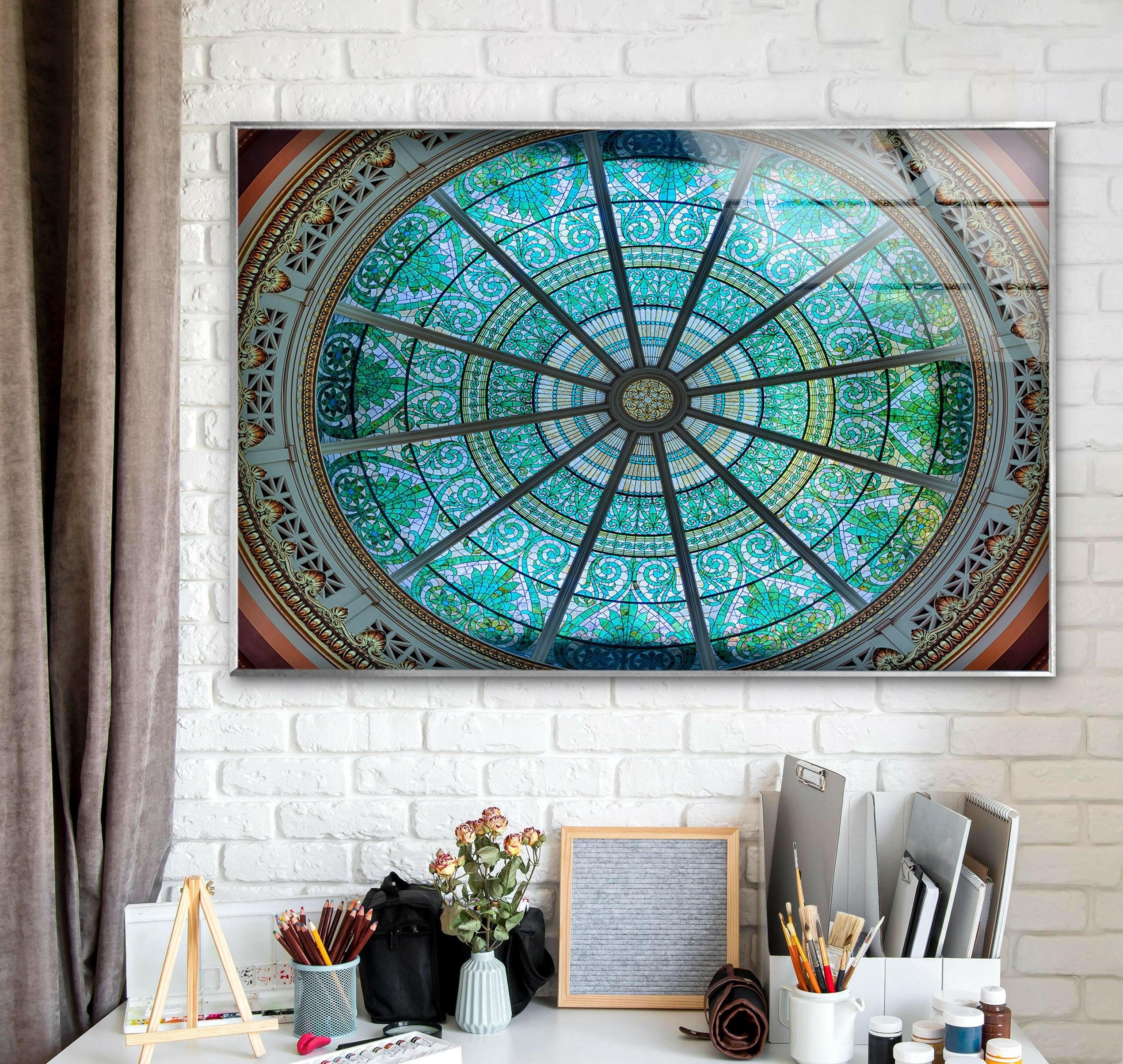 Stained Glass Blue Church Window Wall Art - Handmade Gothic Decor for Home, Office & Wedding Venue
