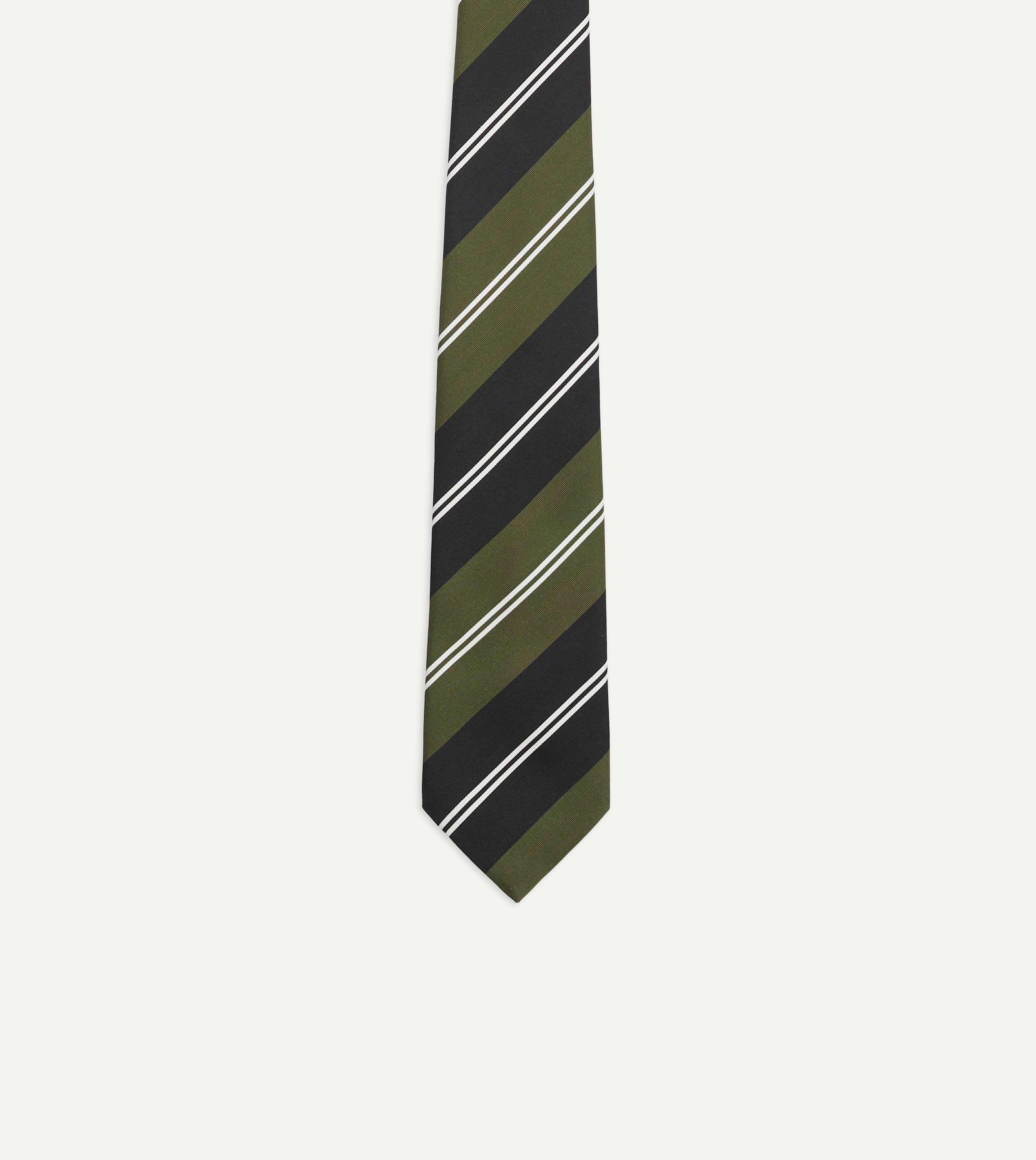 Premium Green, Navy & White Regimental Stripe Mogador Silk Tie - Elegant Business Necktie for Men, Perfect for Weddings, Office & Formal Events