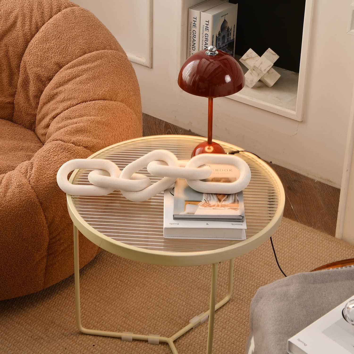 Hand Carved White Wooden Chain Link Decor - Wracra Wood Chain for Coffee Table, Shelf & Modern Farmhouse Decor | Rustic Home Accents for Living Room, Bedroom & Office