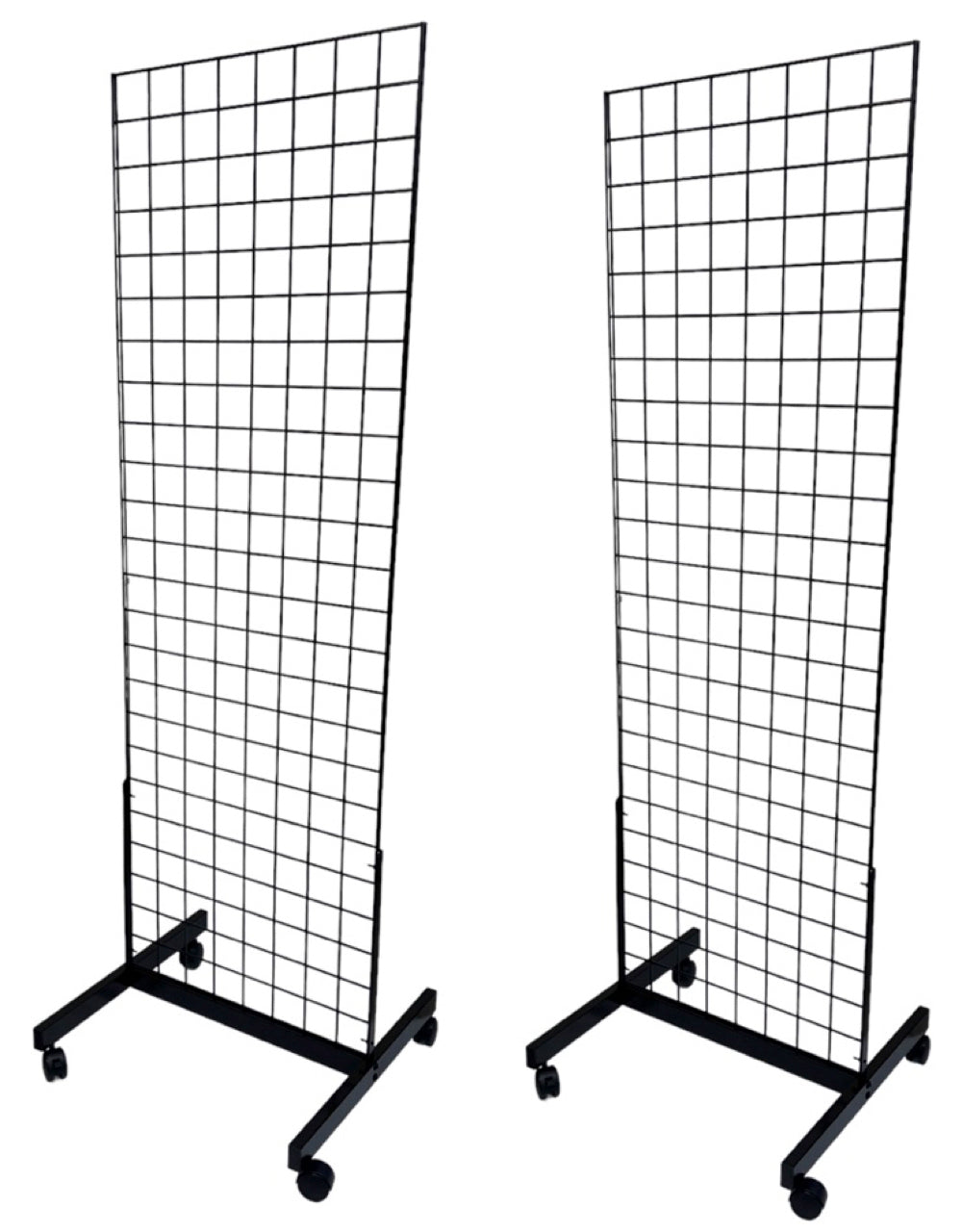 Heavy Duty Black 2' x 6' Rolling Gridwall Display Panels - Set of 2 for Retail Store Clothing Rack & Boutique Display