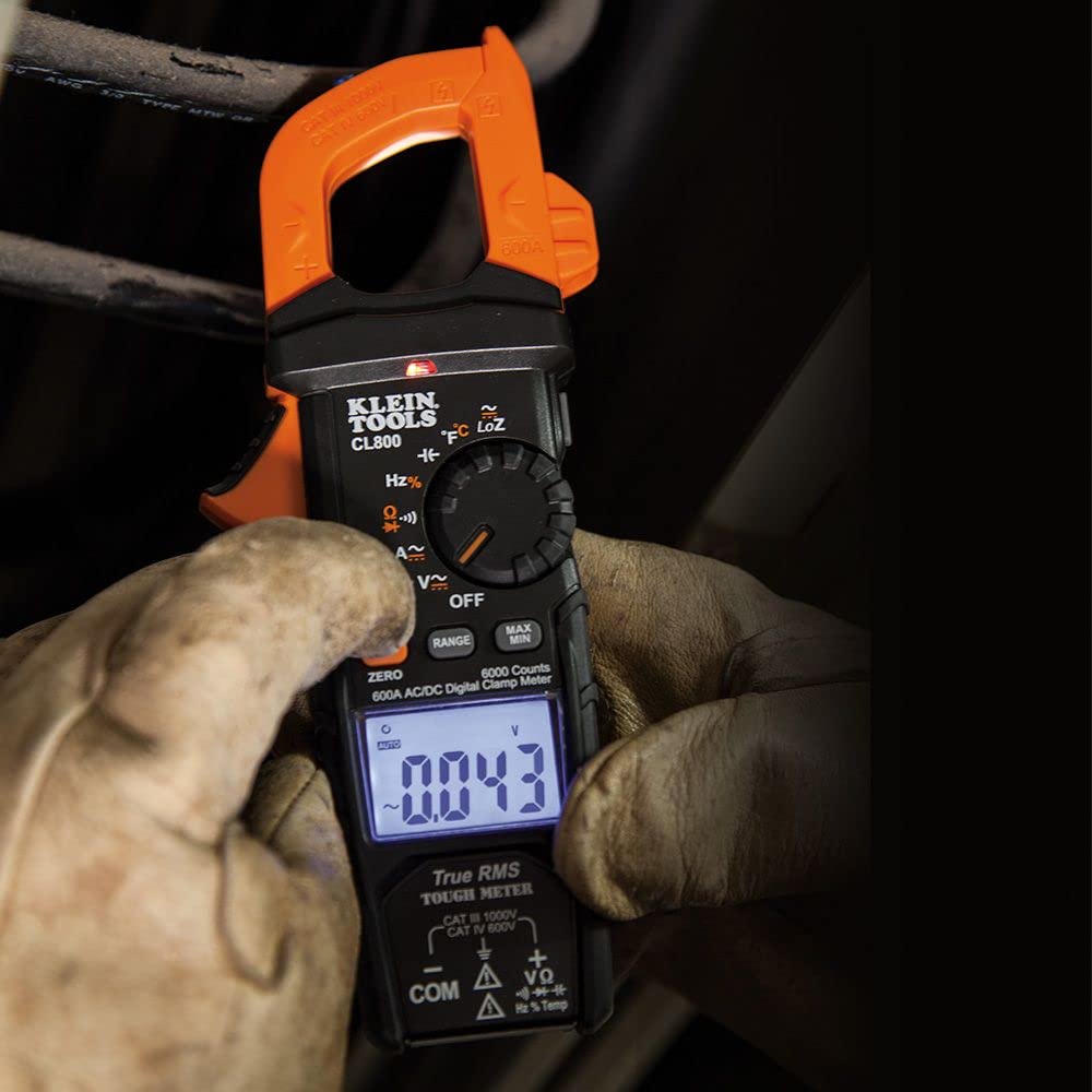 Klein Tools CL800 Digital Clamp Meter & RT210 Outlet Tester Combo - Professional GFCI/Standard AC Receptacle Tester for North American Electrical Outlets, Detects Wiring Issues - Perfect for Electricians, DIY Home Repairs and Electrical Safety Inspections