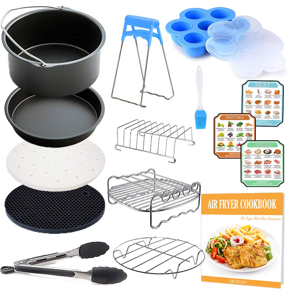 8 Inch Air Fryer Accessories Set with Free Recipe Cookbook - Compatible with 5.3QT to 5.8QT and Larger Air Fryers, Pressure Cookers (Gowise USA, COSORI, Cozyna) - Perfect for Healthy Cooking, Meal Prep & Family Dinners