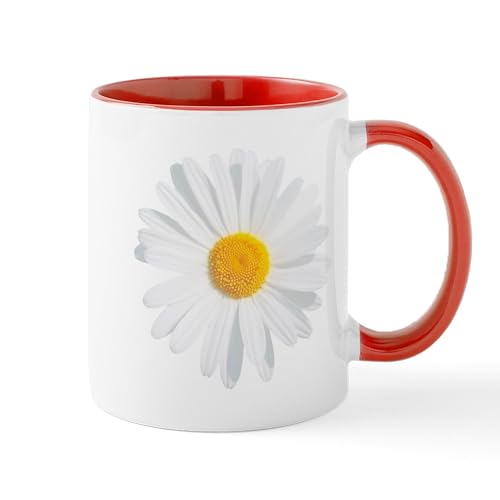 White/Red Inside - Fresh White Daisy Mugs