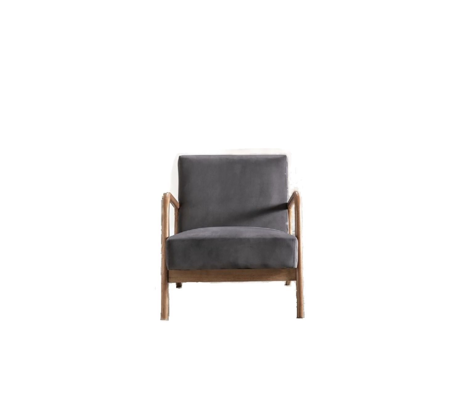 Mid Century Modern Accent Chair - Espresso Finish Open Frame Armchair with Plush Velvet Cushion, Gray - Stylish Living Room & Bedroom Seating for Home Decor