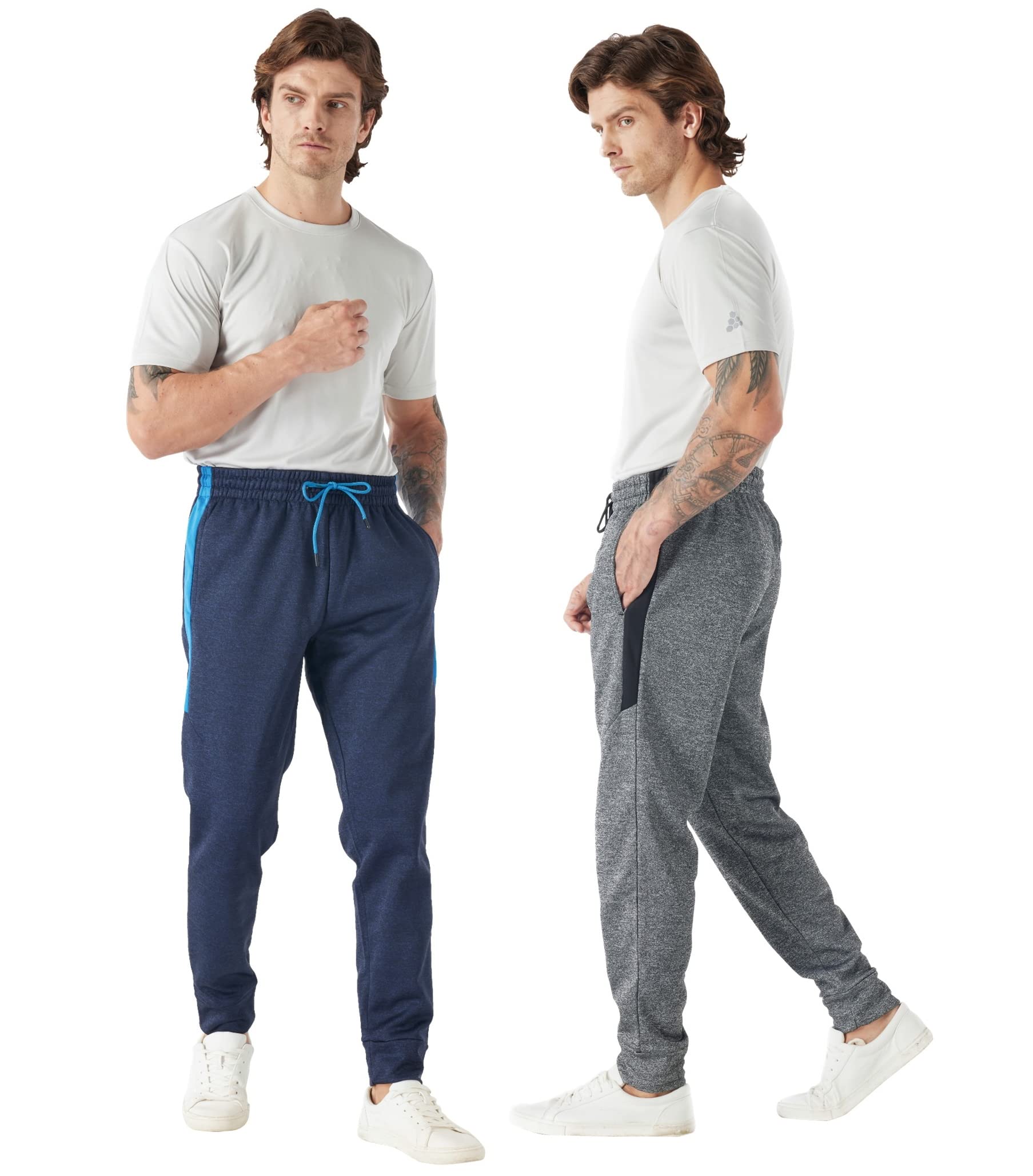 TEX2FIT 2-Pack Men's Active Fleece Joggers with Side Pockets - Soft Comfortable Workout Pants for Running, Gym & Lounge (Black, 2-Piece Set) - Perfect for Jogging, Yoga & Casual Wear