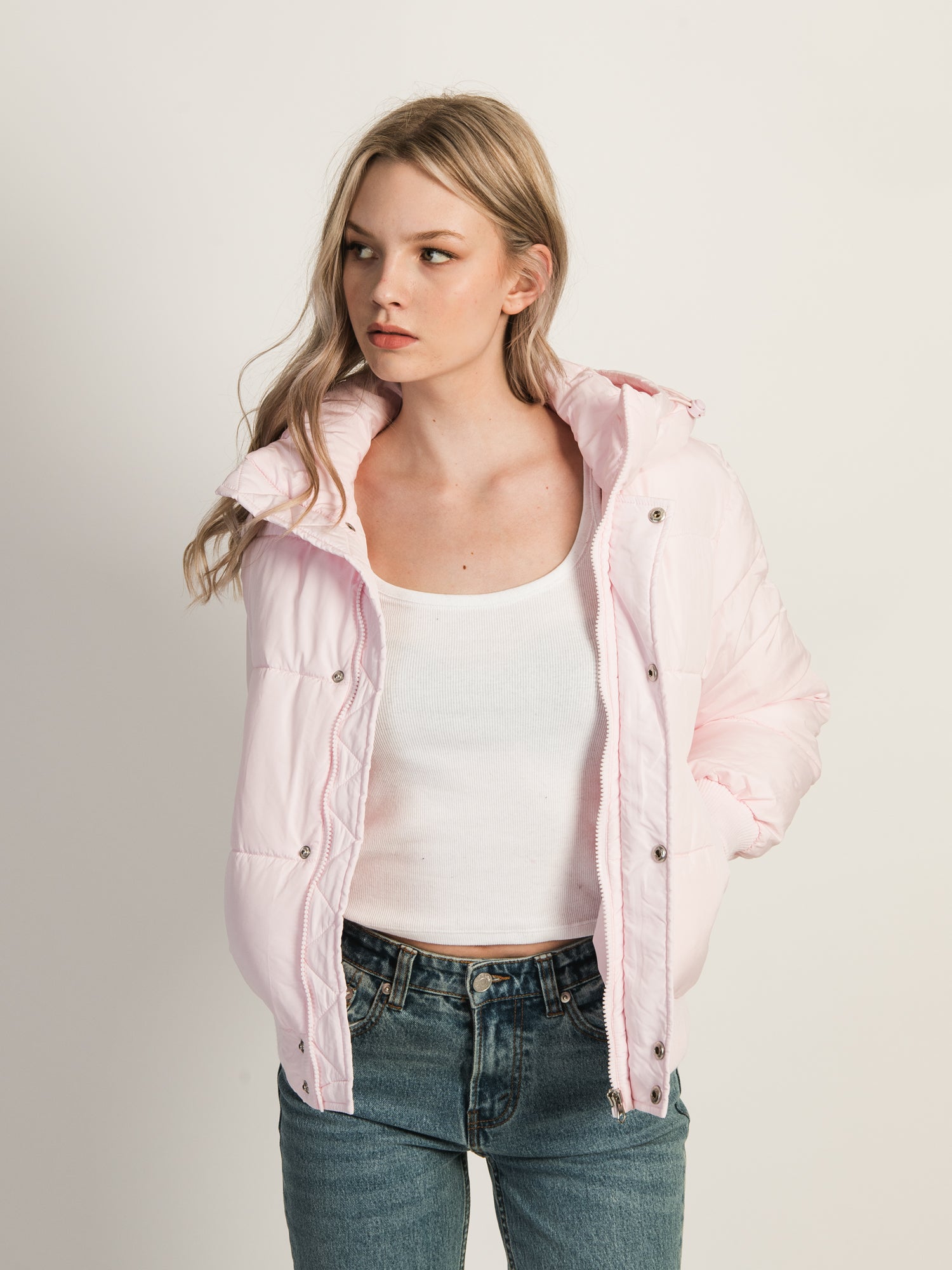 AZALEA WANG RIRI Hooded Puffer Jacket - Women's Winter Coat with Stand Collar & Pockets | Perfect for Outdoor Activities, Skiing, and Casual Streetwear