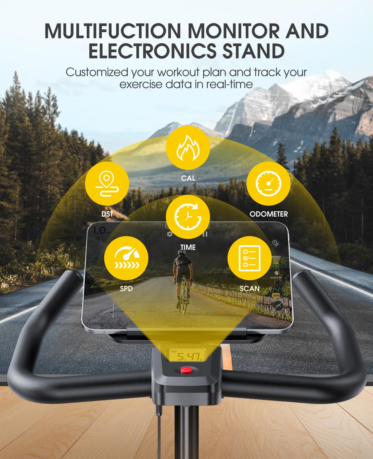 Premium Magnetic Resistance Exercise Bike with Exclusive App - 330LBS Capacity Indoor Cycling Bike with LCD Monitor, Tablet Holder & Silent Belt Drive - Perfect for Home Gym, Cardio Workouts & Spin Classes