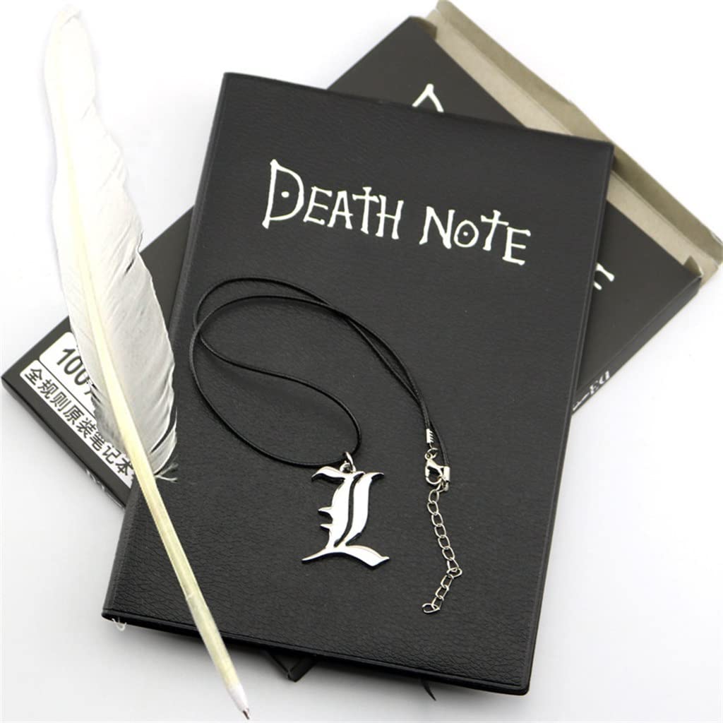 LLRYN Leather Journal Set with Feather Pen Necklace - Anime Inspired Death Note Style Writing Notebook - Perfect for Journaling, Note Taking & Gift Giving (Color A, One Size)