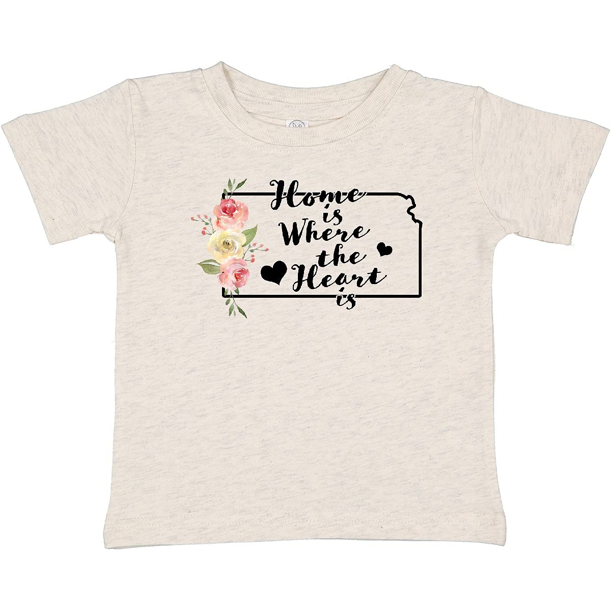 Inktastic Kansas Home Where The Heart Is Watercolor Floral Baby T-Shirt - Soft Cotton Cute Infant Bodysuit for Newborns, Photo Shoots & Family Outings