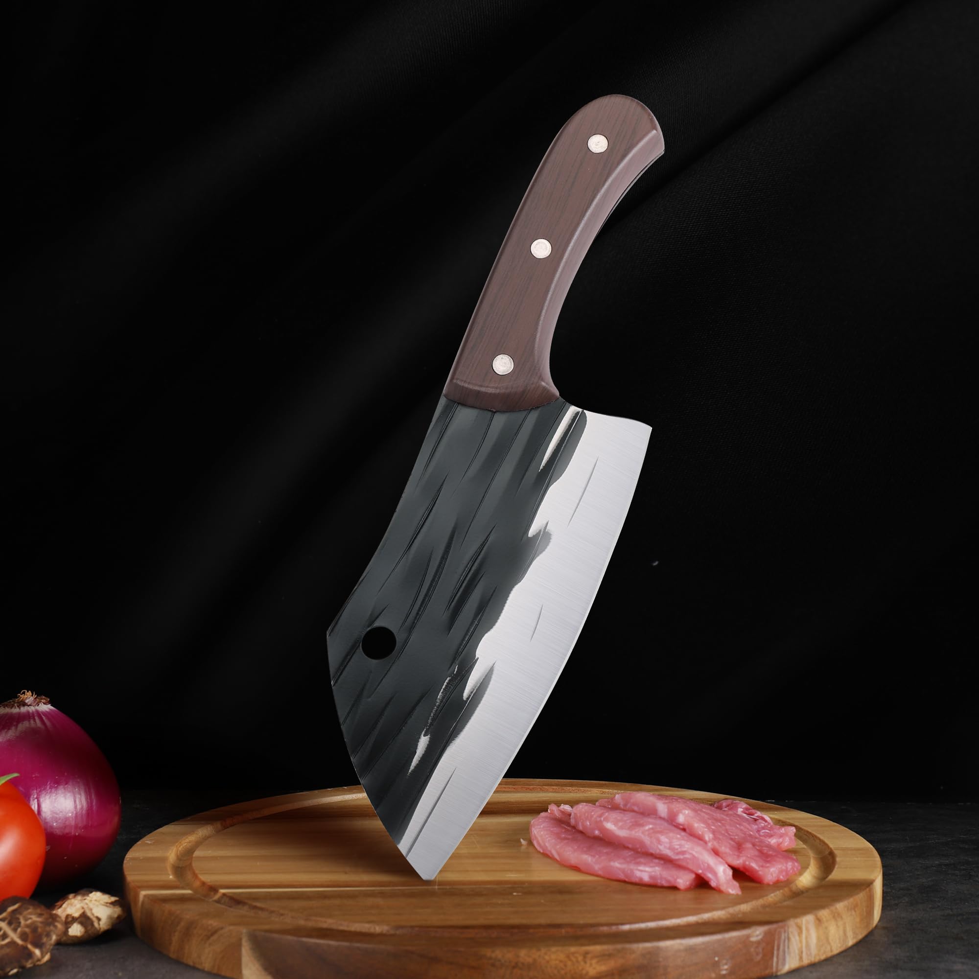 TJ POP 6-Inch Small Vegetable Cleaver Knife - Ultra Sharp Lightweight Meat Cleaver for Women - Full Tang Chopping Knife with 30Cr13 Steel Blade (2mm Thickness) - Fish Shape Series HP01002 - Perfect for Home Kitchen, Slicing Vegetables, Chopping Meat & Fish Preparation