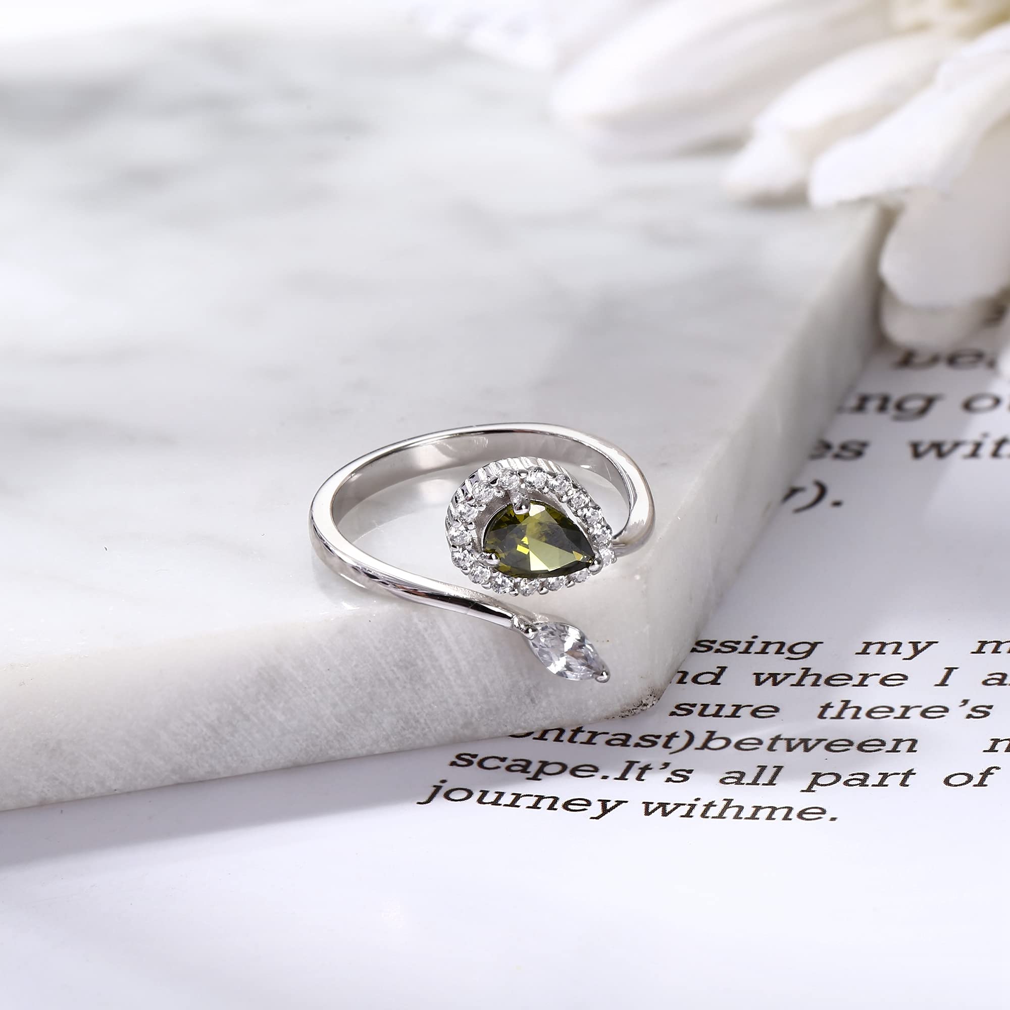 925 Sterling Silver Birthstone Rings for Women - Adjustable Teardrop CZ Engagement Rings, Mothers Day Birthday Christmas Gifts - Cubic Zirconia Open Thumb Rings for Everyday Wear & Special Occasions