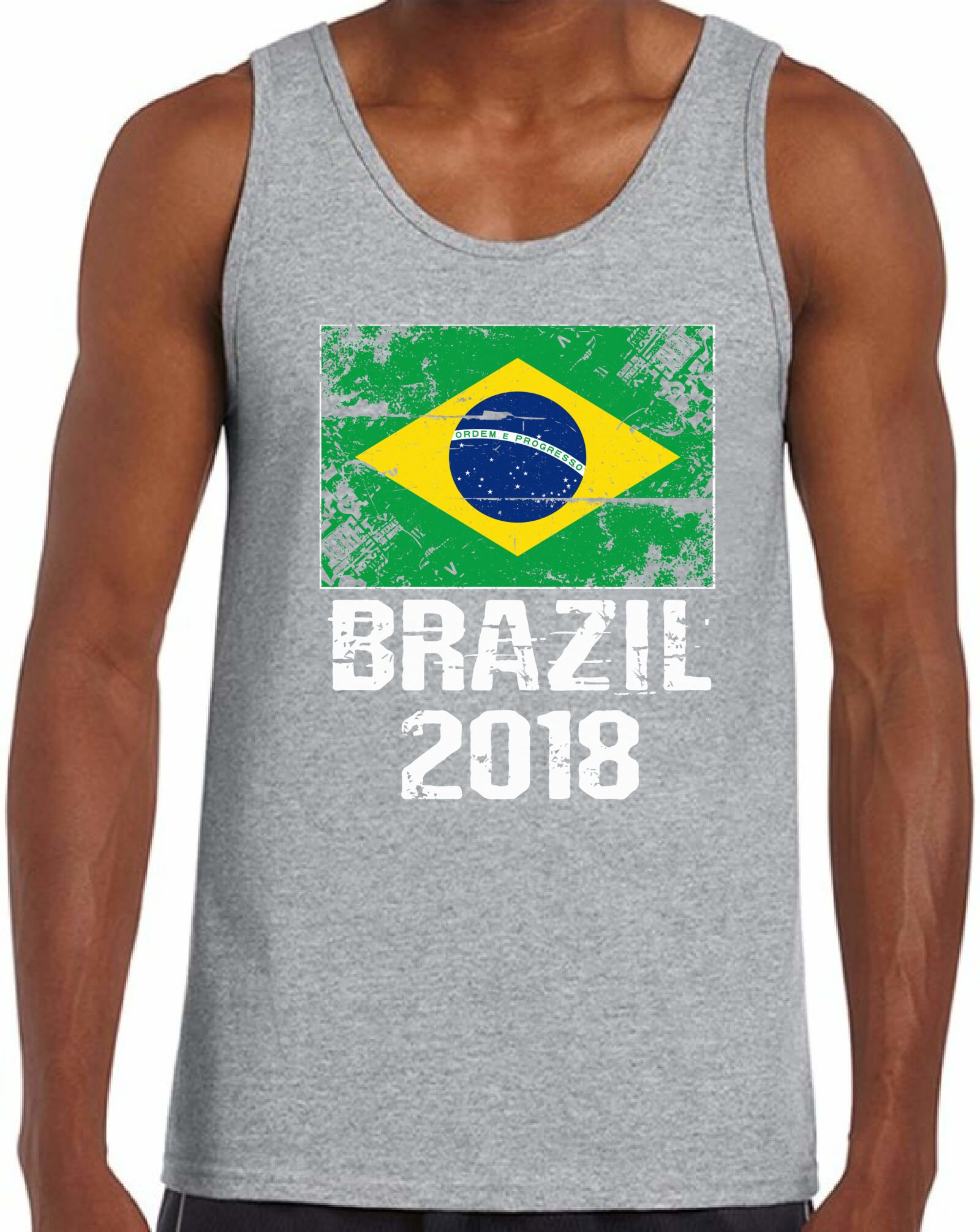 Brazil Flag Tank Top for Men - 2018 Brazil Soccer Fan Shirt - Comfortable Grey Athletic Tee for Sports, Casual Wear & Fan Events