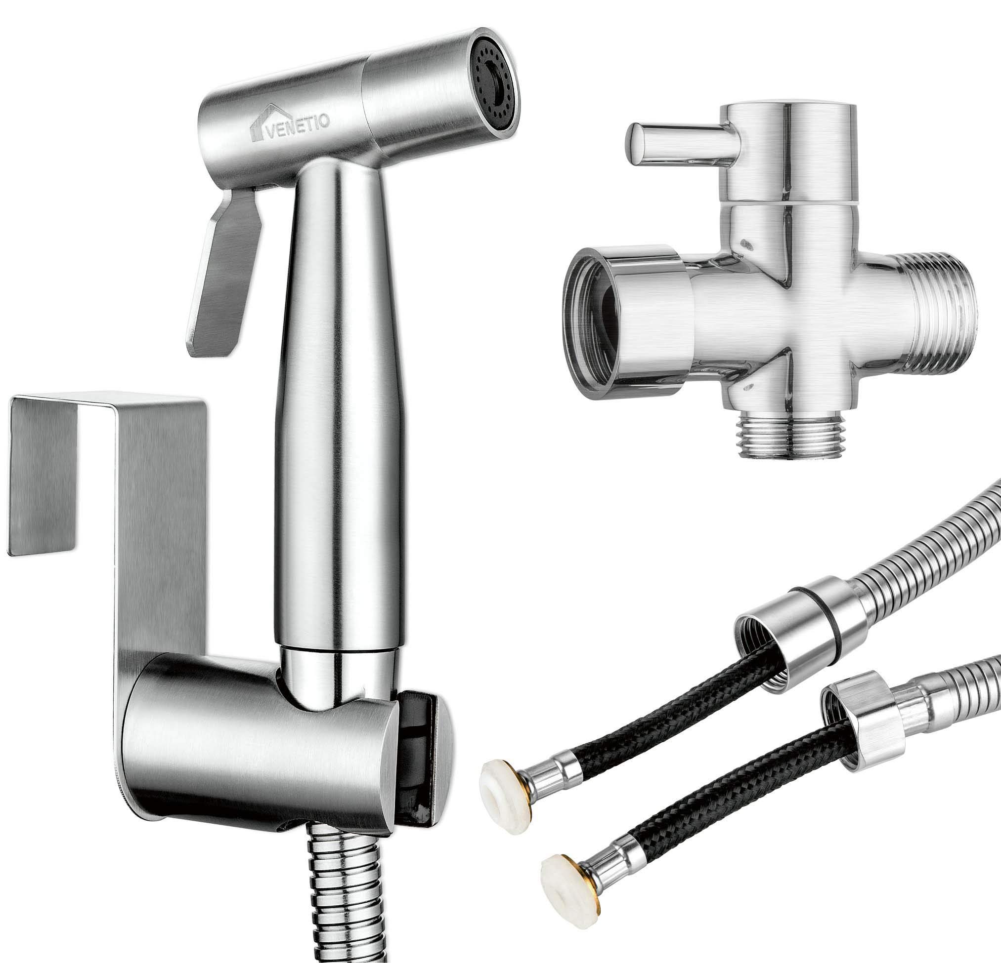 VENETIO Handheld Bidet Sprayer for Toilet - 304 Stainless Steel with Anti-Leak Hose, Wall or Toilet Mount | Perfect for Baby Diaper Cleaning, Shattaf Spray, Pet Bathing & Personal Hygiene | Ideal for Bathroom, Nursery & Pet Care