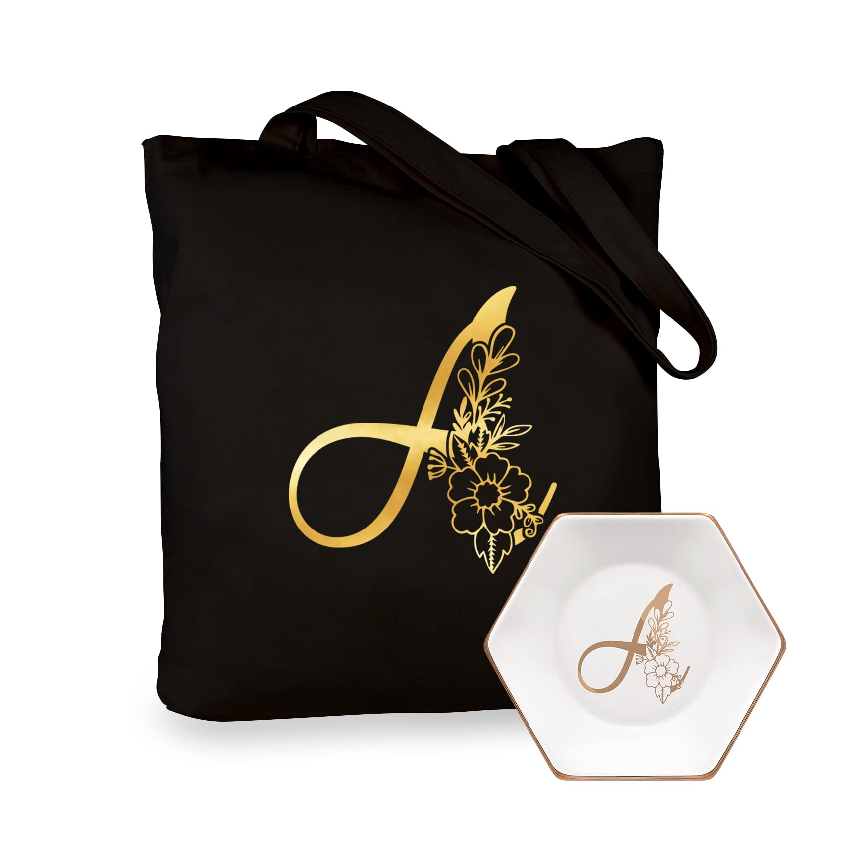 CARAKNOTS Personalized Monogrammed Tote Bag for Women - Black Initial A Gift for Wedding, Bridesmaids, Teacher Appreciation, Mom, Sister - Perfect for Birthday, Valentine's Day & Everyday Use