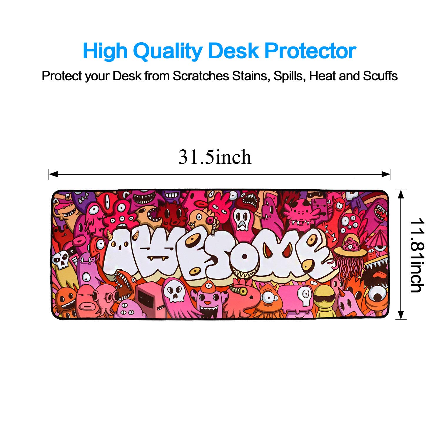 Large Extended Gaming Mouse Pad - 31.5x11.8 Inch Non-Slip Mouse Mat with Cool Graffiti Anime Design for PC, Laptop & Computer - Perfect for Gamers, Office Work & Home Use