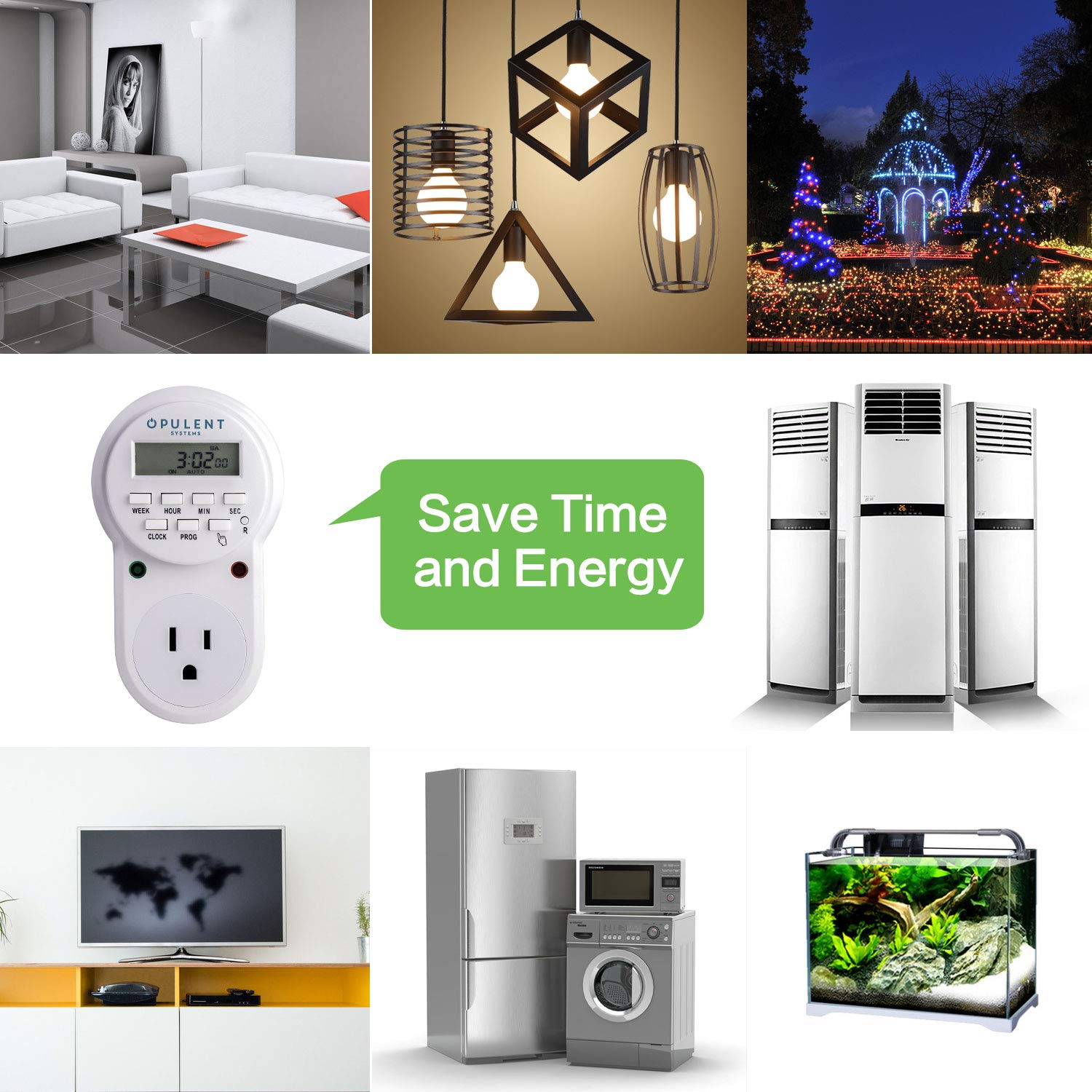 7-Day Smart Digital Programmable Timer with LED Display - Heavy Duty 3-Prong Outlet Timer for Indoor Use - Wall Switch Timer for Lamps, Appliances & Holiday Lights (Grounded Plug) - Perfect for Home, Office & Energy Saving