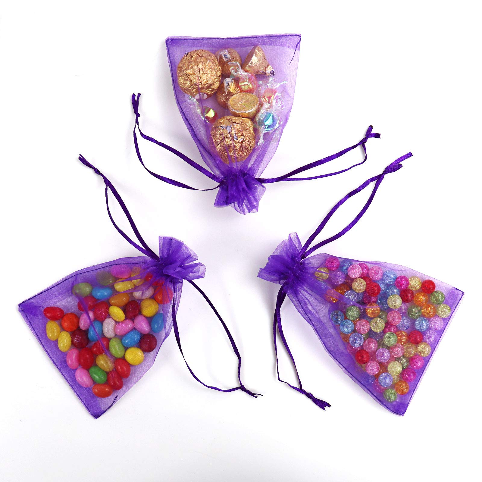 Lautechco 100Pcs 5x7 Inches Purple Organza Drawstring Gift Bags - Elegant Mesh Favor Pouches for Christmas Presents, Wedding Favors, Party Decorations & Jewelry Packaging